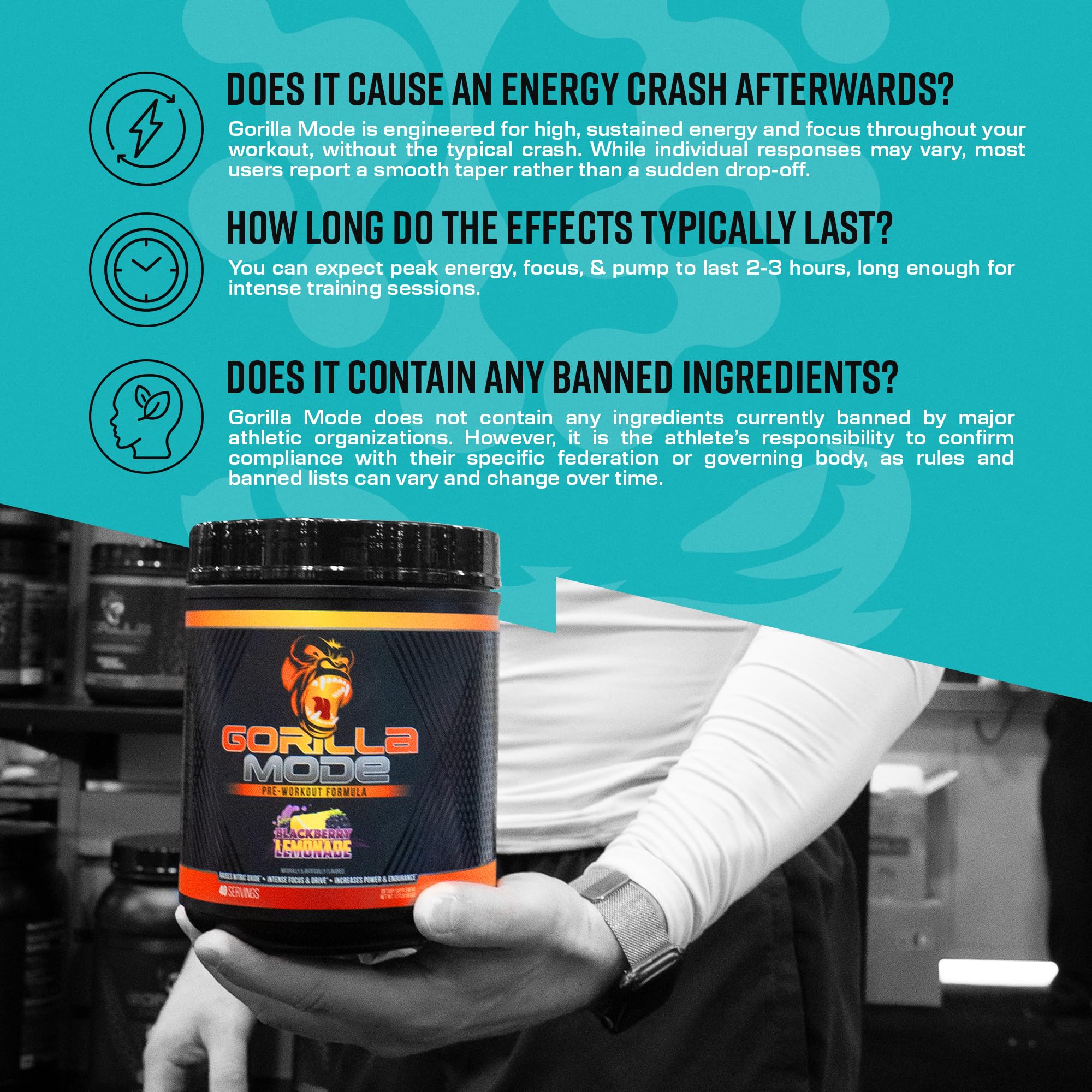 Gorilla Mind Pre-Workout, creatine-tyrosine-dosage, soutien la force et la motivation.