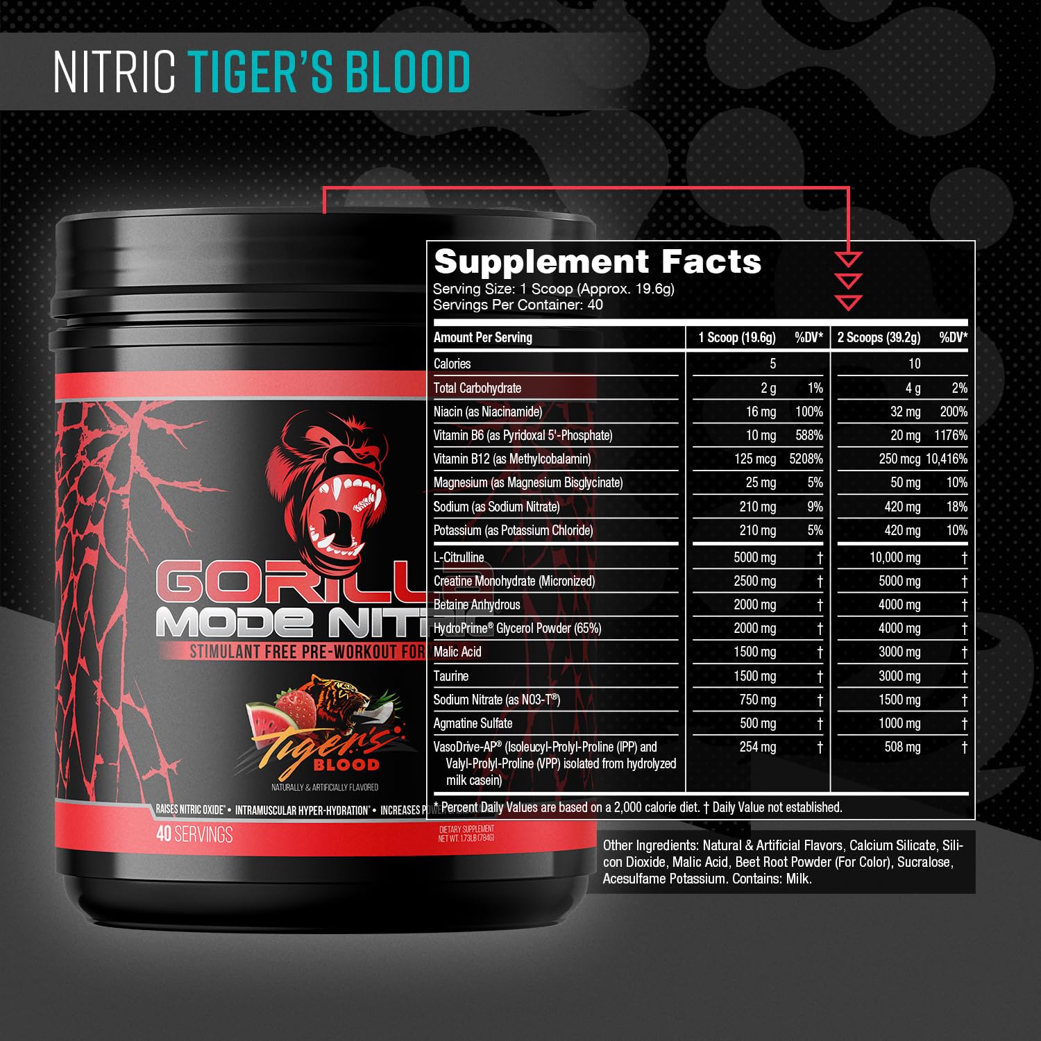 Gorilla Mind Gorilla Mode Nitric Upgraded, gout-exceptionnel, expérience pré-entraînement agréable.