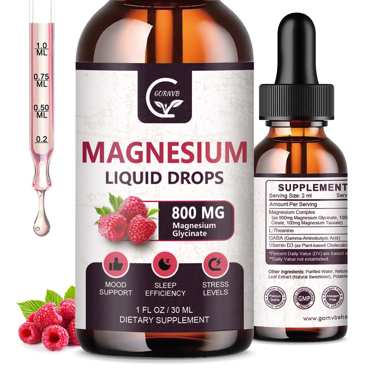 GORNVB Magnésium Glycinate liquide, bouteille pratique pour prise quotidienne