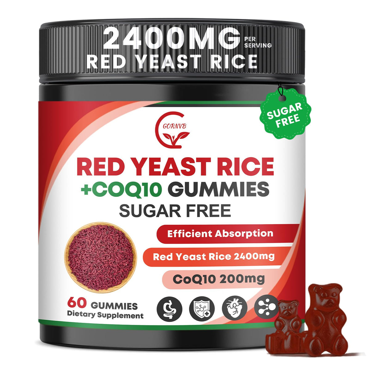 GORNVB gommes riz de levure rouge CoQ10 en bouteille, pratique pour le quotidien.