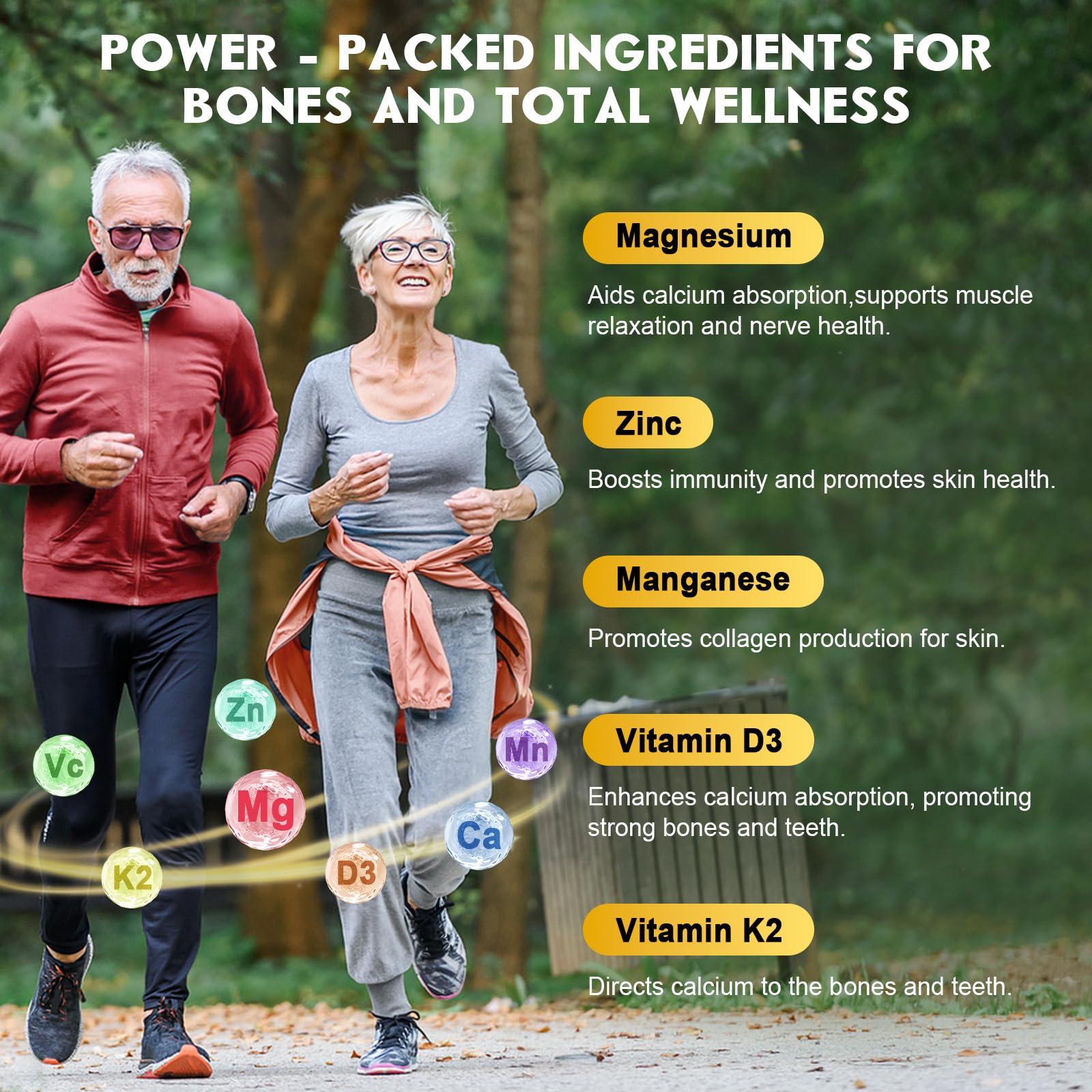 GORNVB Gommes Calcium Citrate avec D3 et K2, soutien quotidien des os et dents.