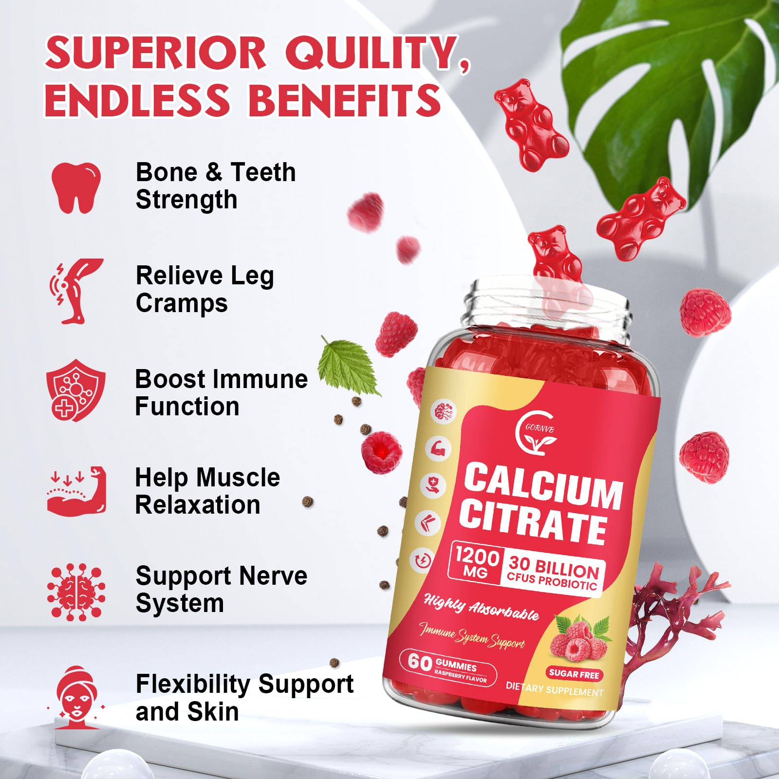 GORNVB Gommes Calcium Citrate sans OGM et vegan.