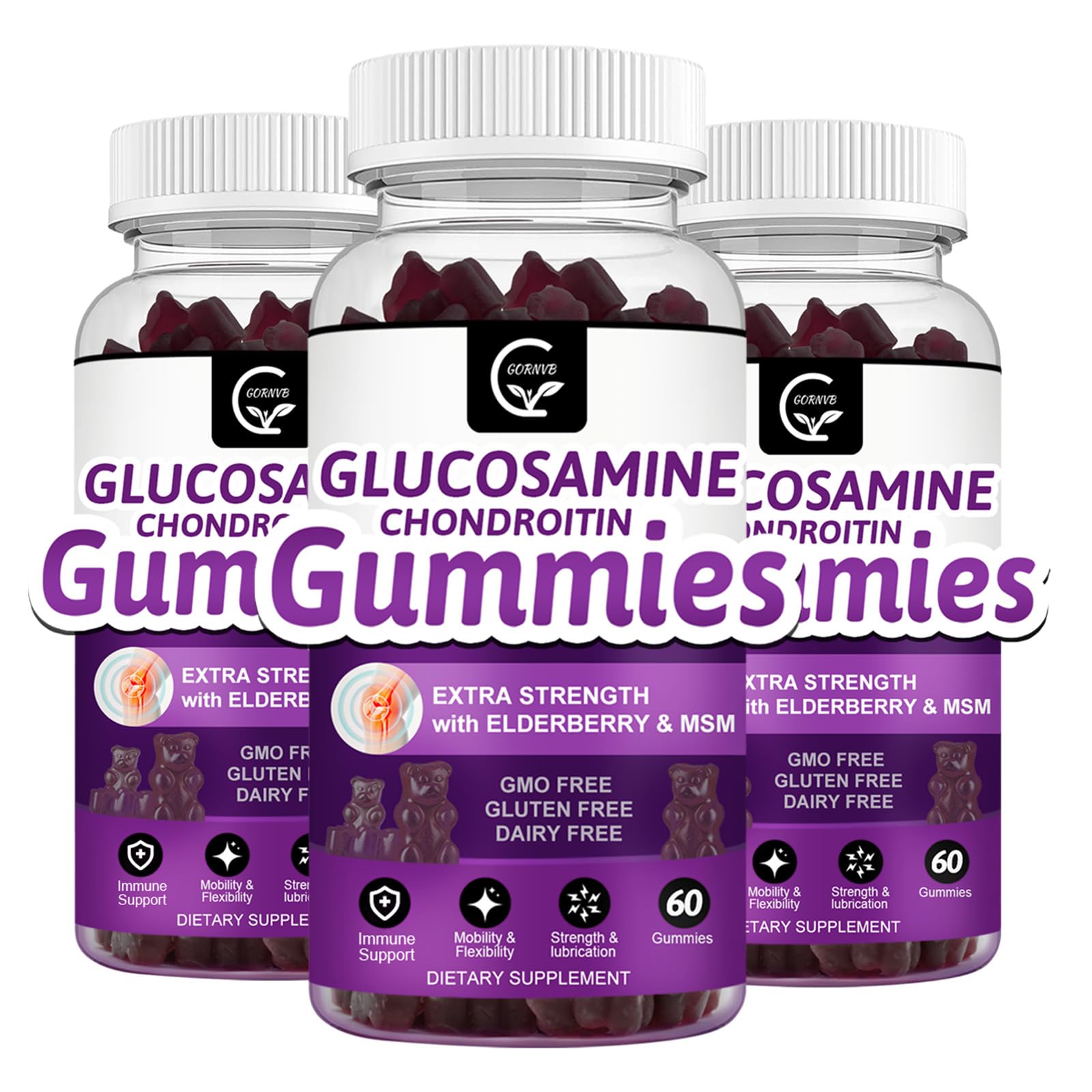 GORNVB gommes glucosamine-chondroïtine MSM sur emballage, soutien mobilité potentiel