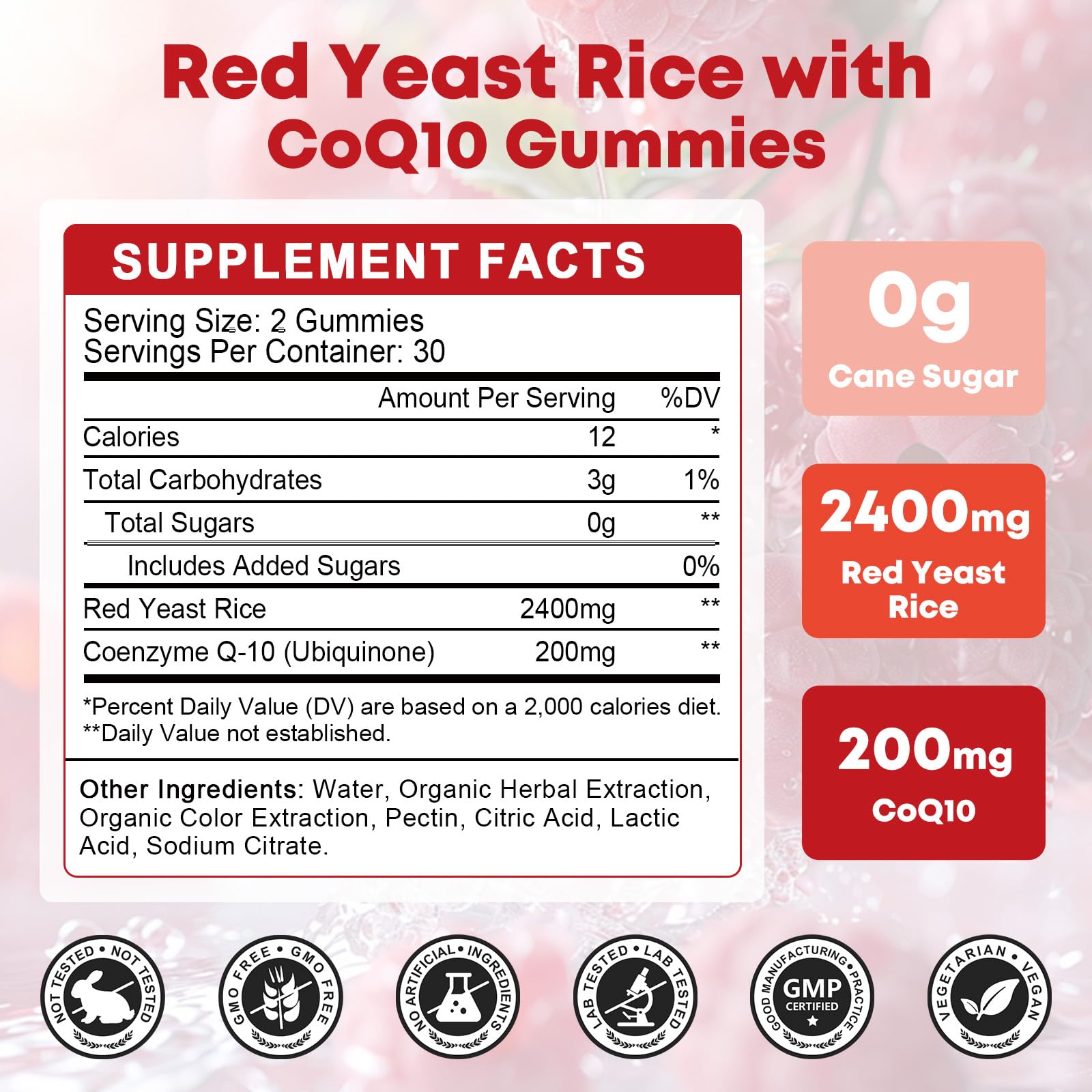 GORNVB gommes riz levure rouge CoQ10, texture agréable et facile à consommer.