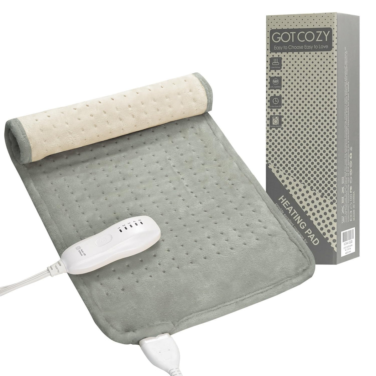 Coussin chauffant GOTCOZY dos 12x24 gris pour relaxer les muscles.