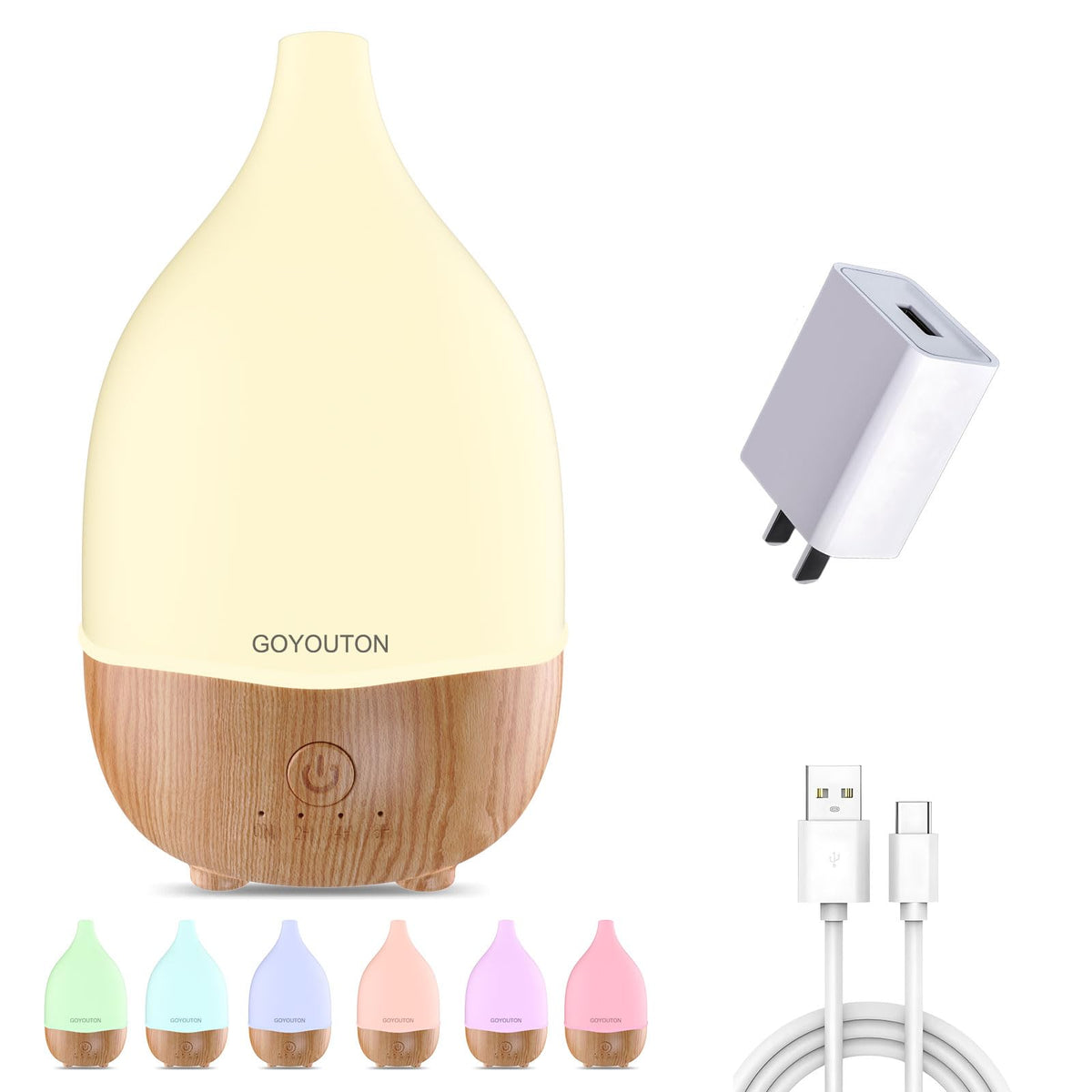 GOYOUTON diffuseur huiles essentielles 200 ml avec base en bois pour une ambiance apaisante