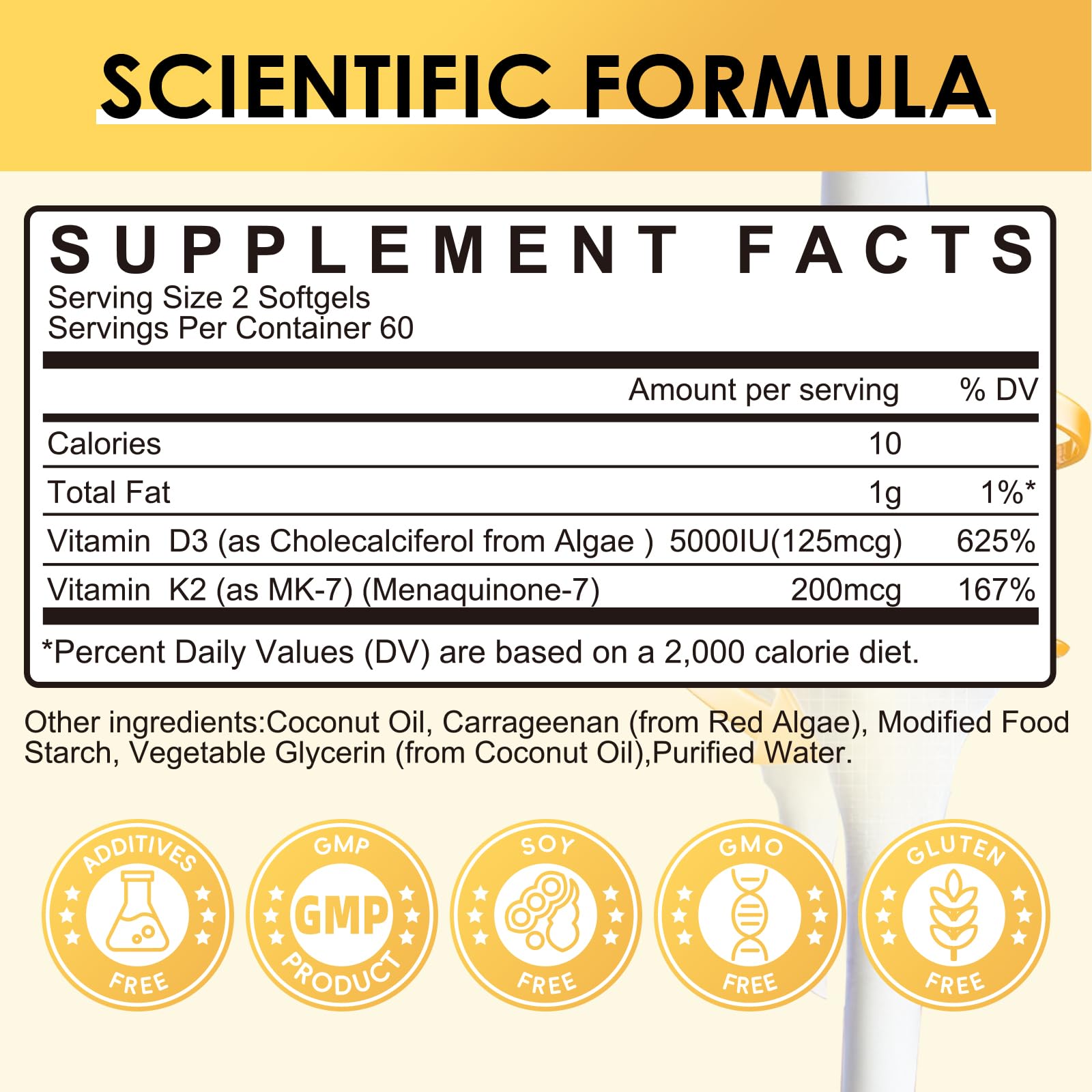 GPGP Vitamine D3 K2 — étiquette claire, ingrédients naturels