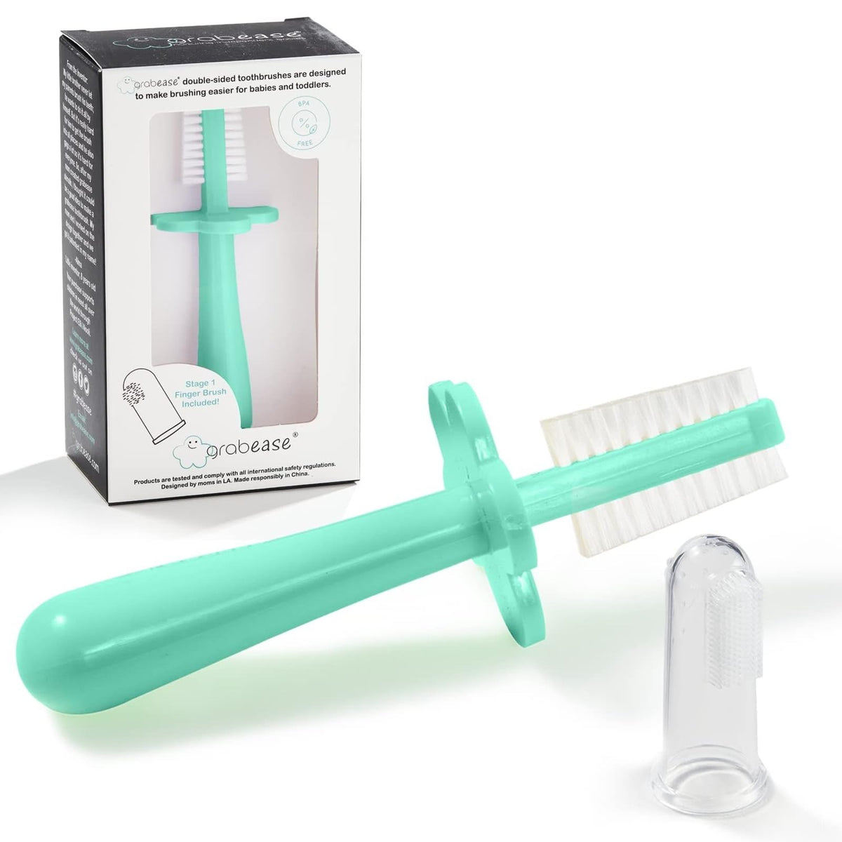 Grabease brosse double-face pour enfants, brins silicone doux, nettoyage en douceur des dents