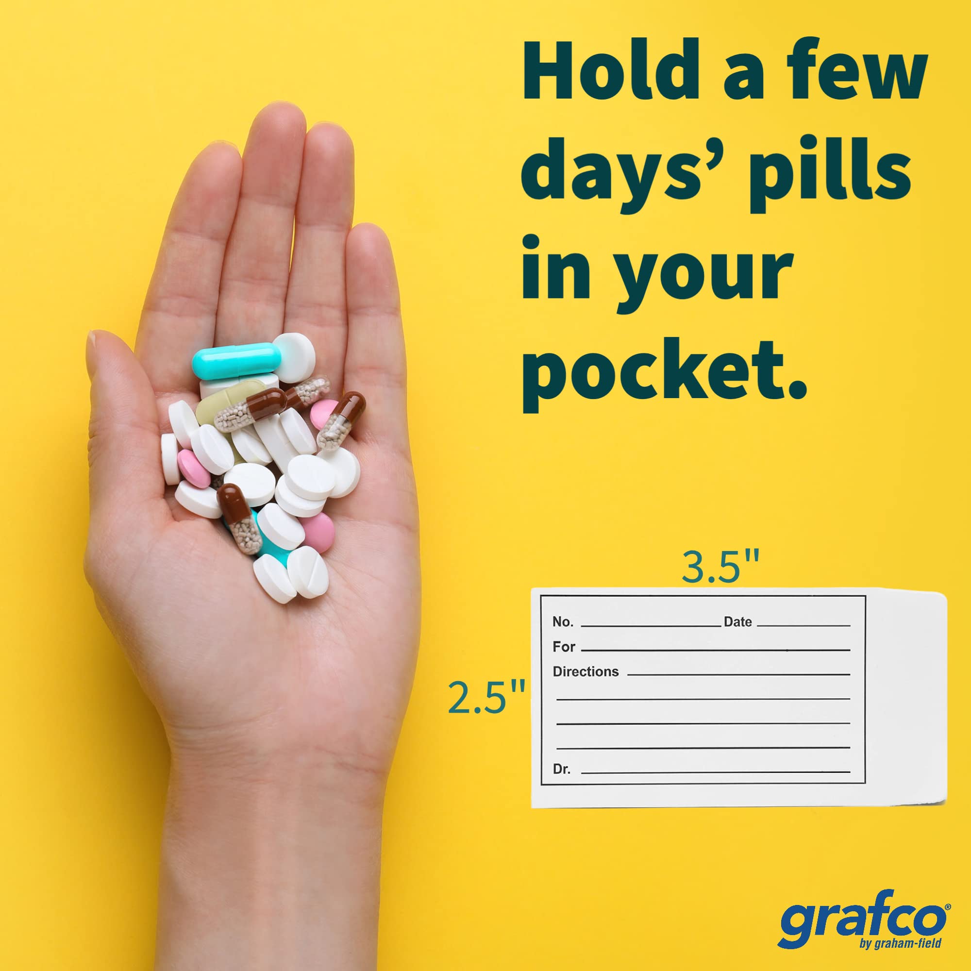 Grafco pochettes auto-adhesives – fermeture simple pour garder les pilules en sécurité.