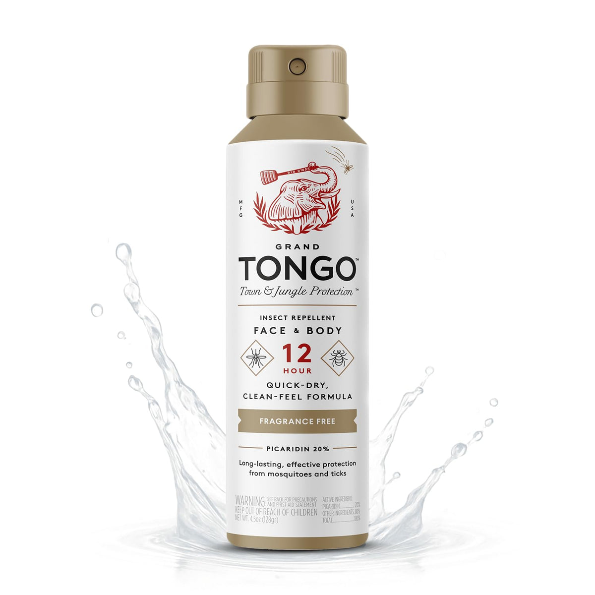 Grand Tongo en bouteille, repulsif sans DEET prêt pour les activités en plein air.