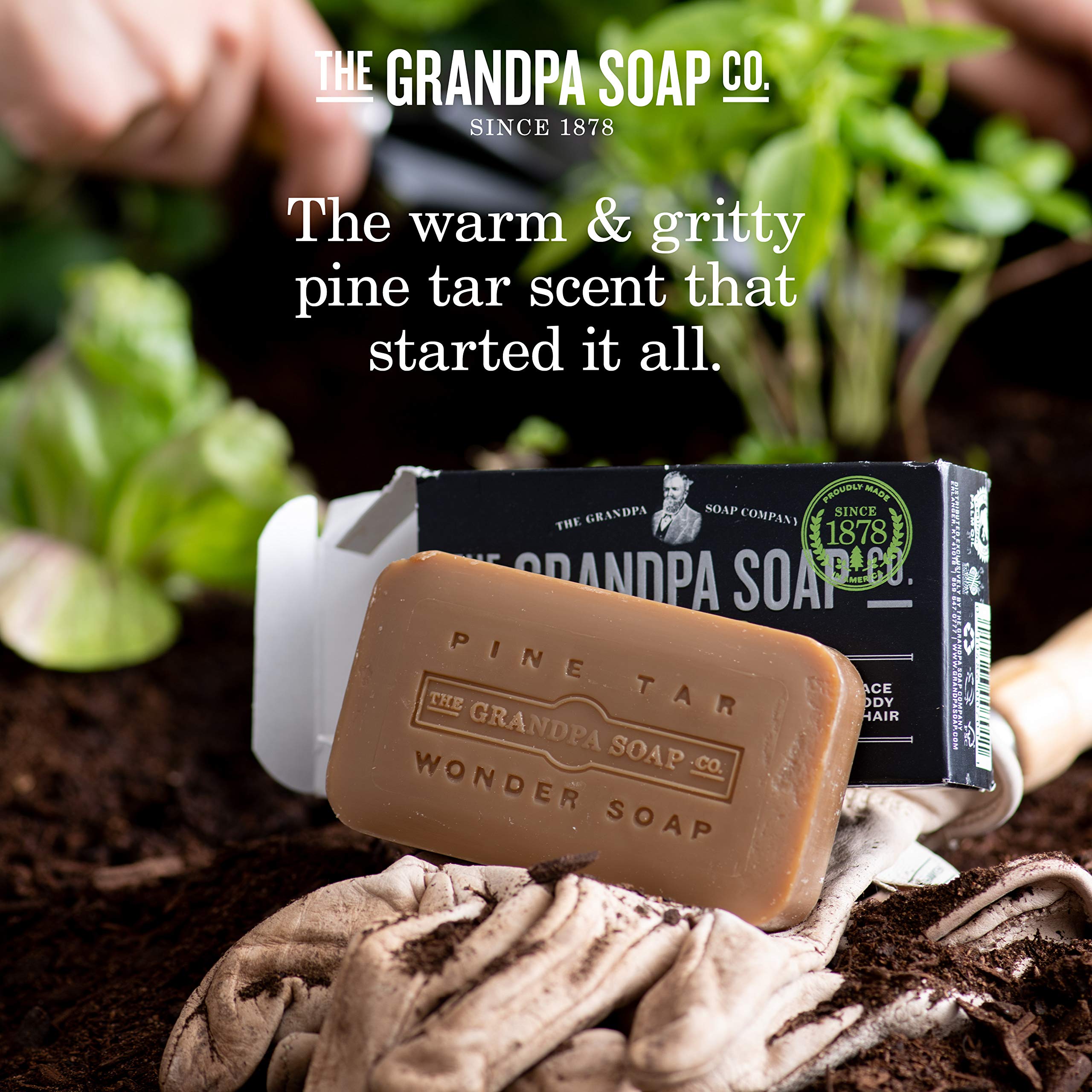 The Grandpa Soap Company – étiquette et ingrédients visibles, démontrant qualité artisanale.