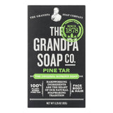 Savon Grandpa's au goudron de pin, étiquette nette, soin quotidien après le travail.