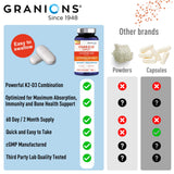 Granions Max Strength D3 K2 – bouteille ouverte et comprimés à l intérieur
