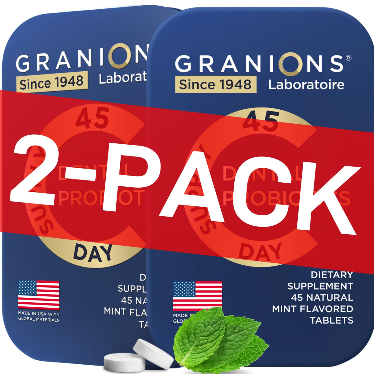 Granions tablettes probiotiques menthe visibles, fraîcheur rapide et usage quotidien