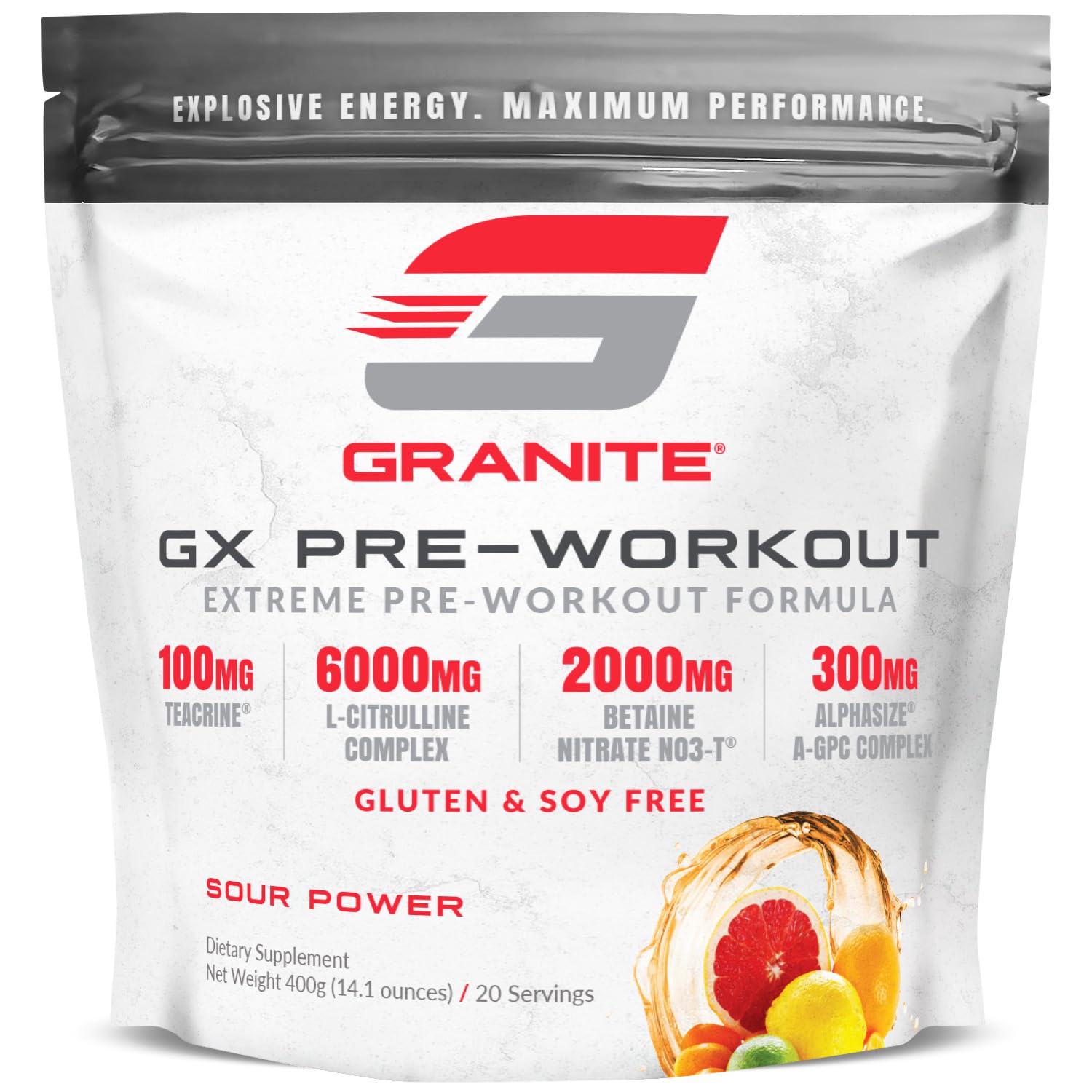 Granite GX Pre-Workout en bouteille Sour Power prête à l'entraînement