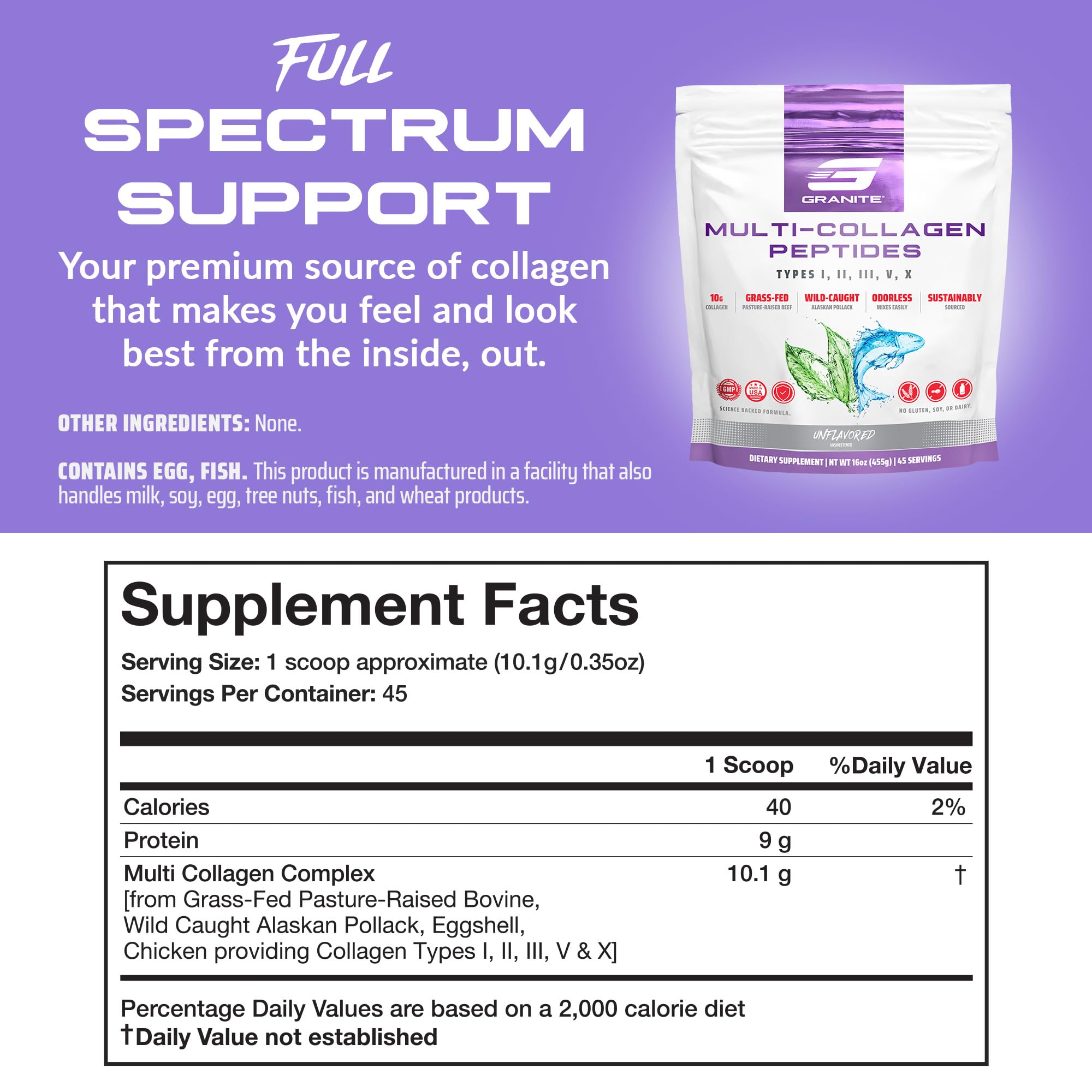 Poudre de collagène hydrolysé Granite prête à être mélangée.