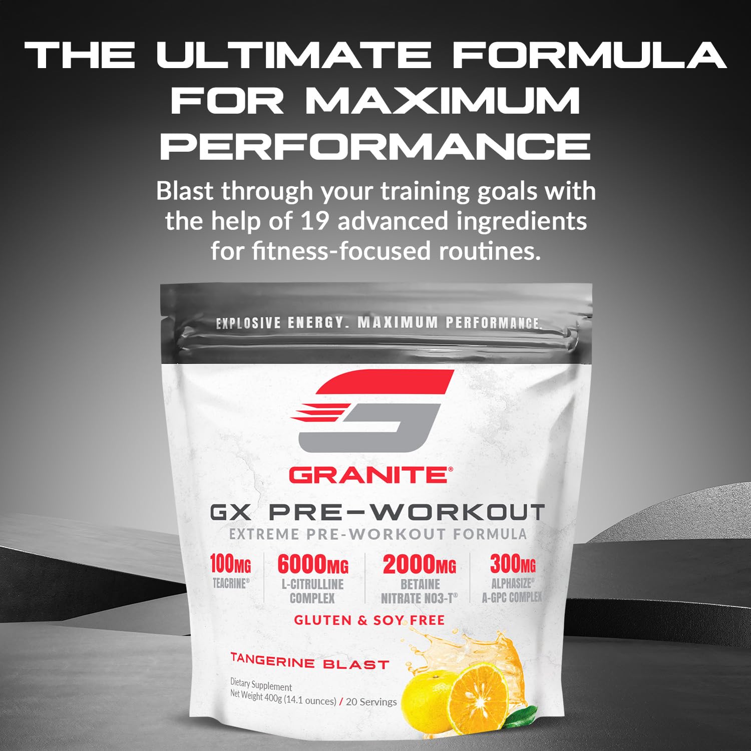Granite GX Pré‑Workout: doseur inclus assurant la bonne portion pour des séances efficaces