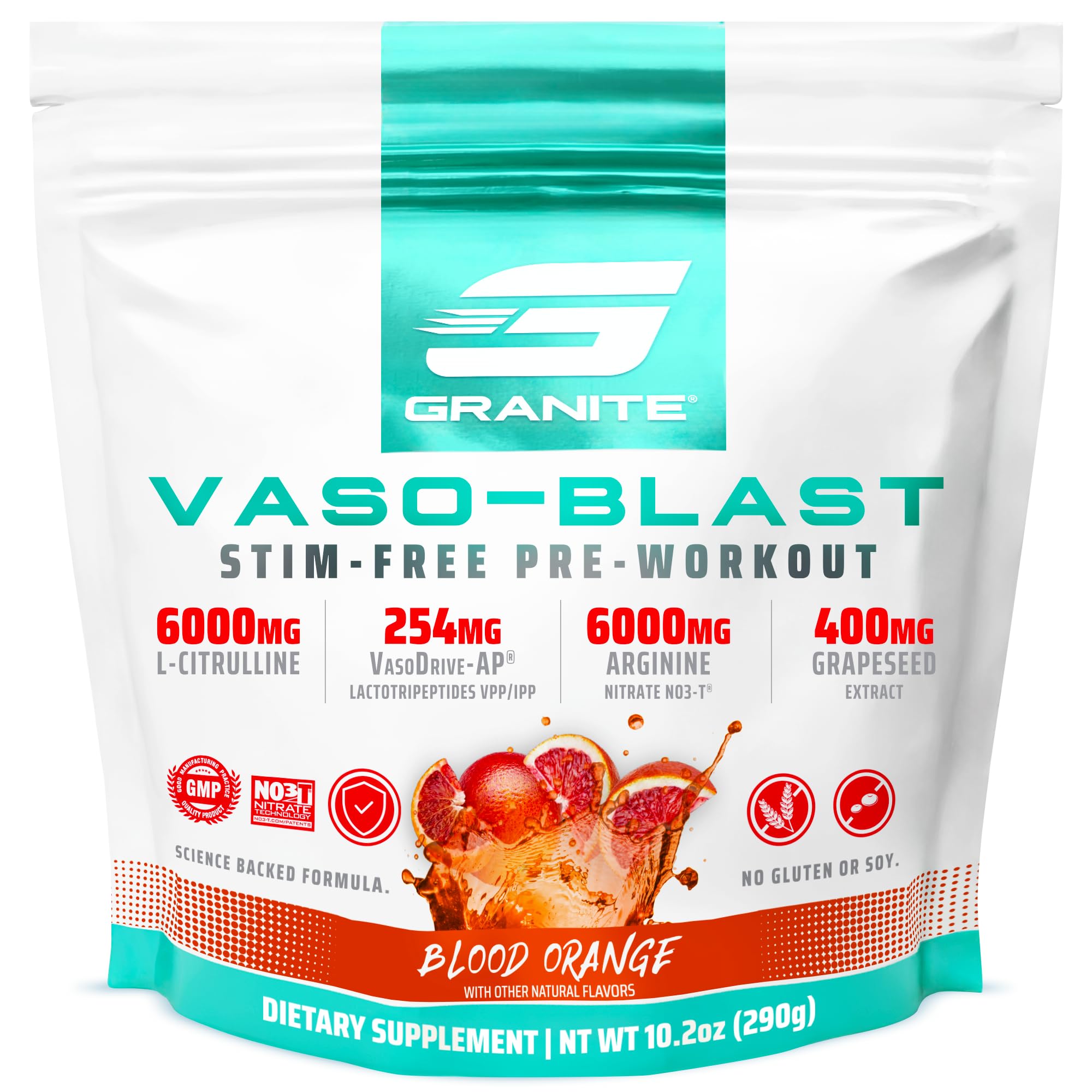 Granite Vaso Blast: vue du tube poudre, pompe sans stimulants, usage pré-entraînement