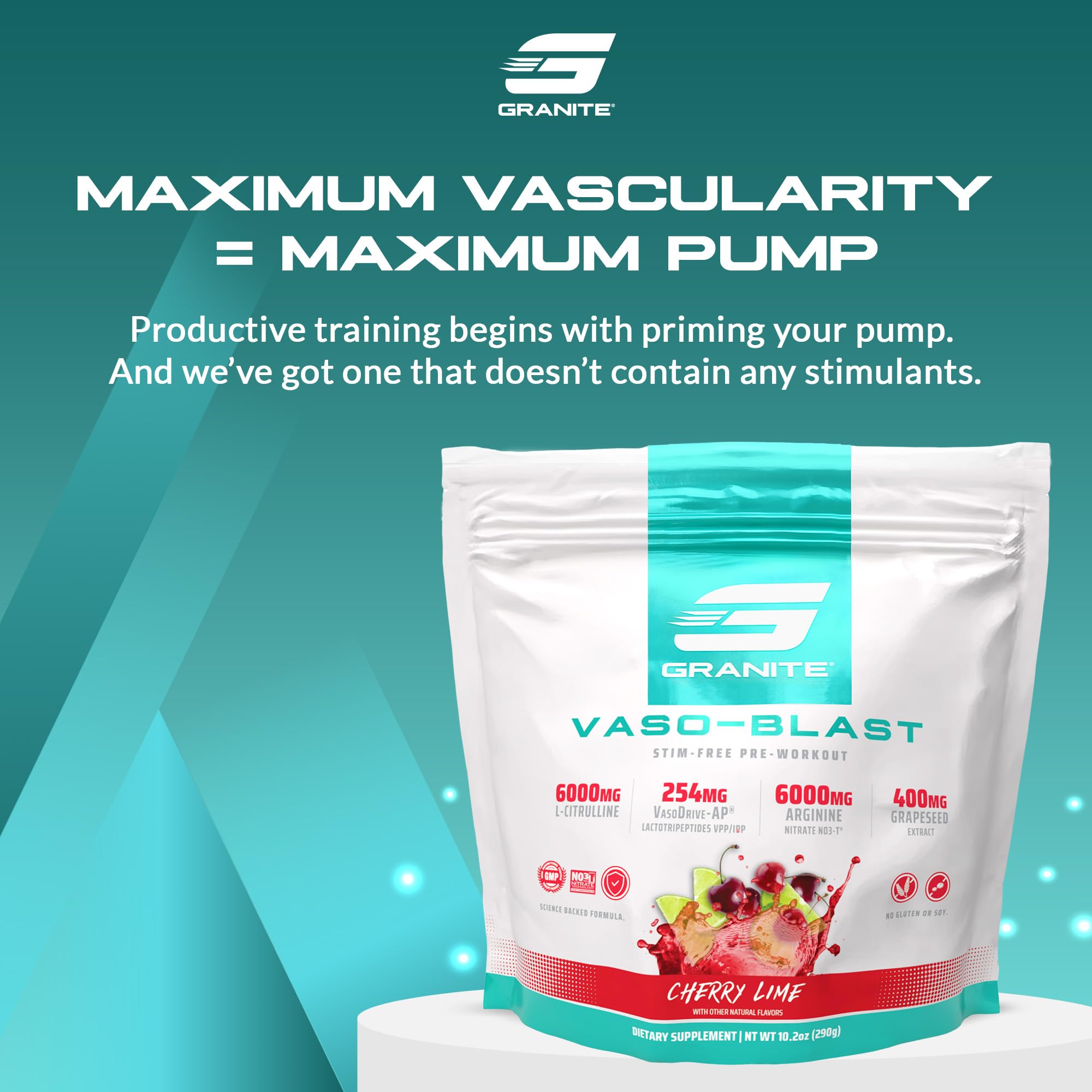 Étiquette nutritionnelle claire de Granite Vaso Blast pour suivre les ingrédients.
