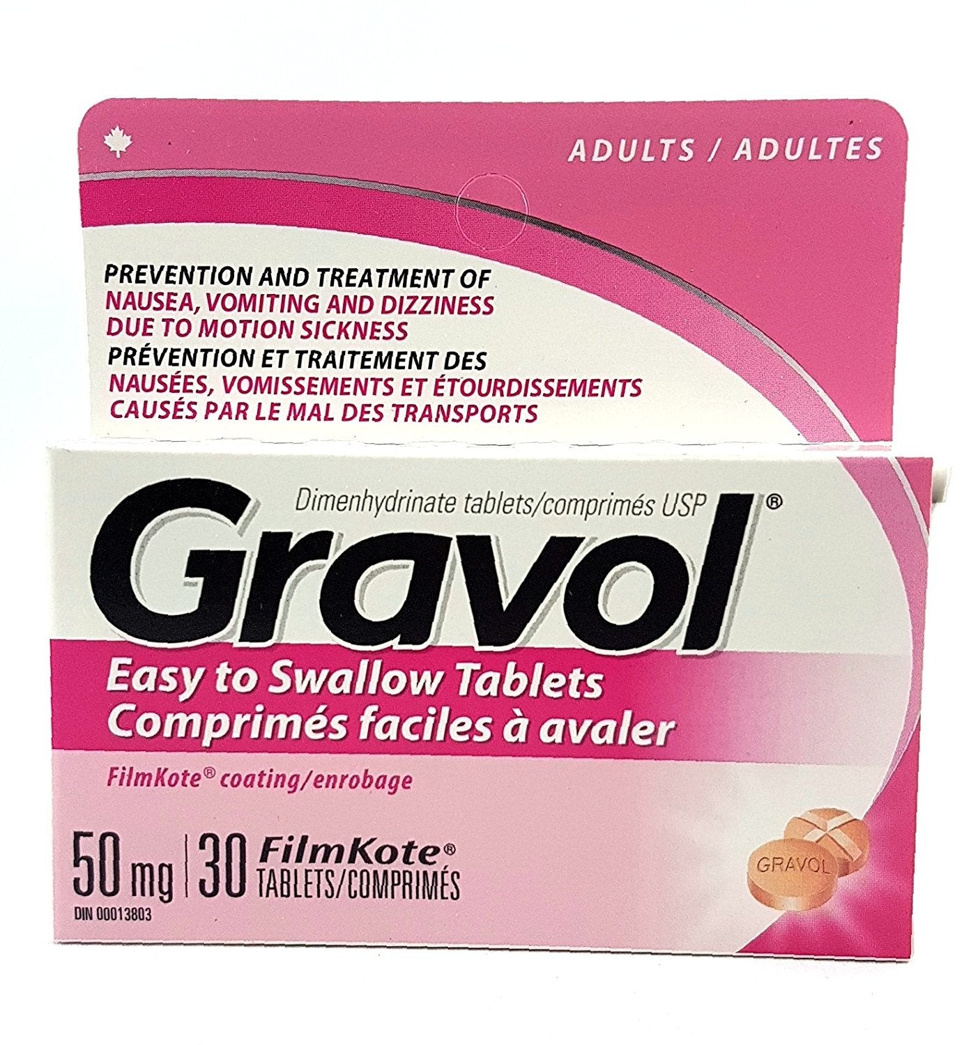 Gravol: comprimés faciles à avaler sans goût, pour prévenir nausées et mal des transports