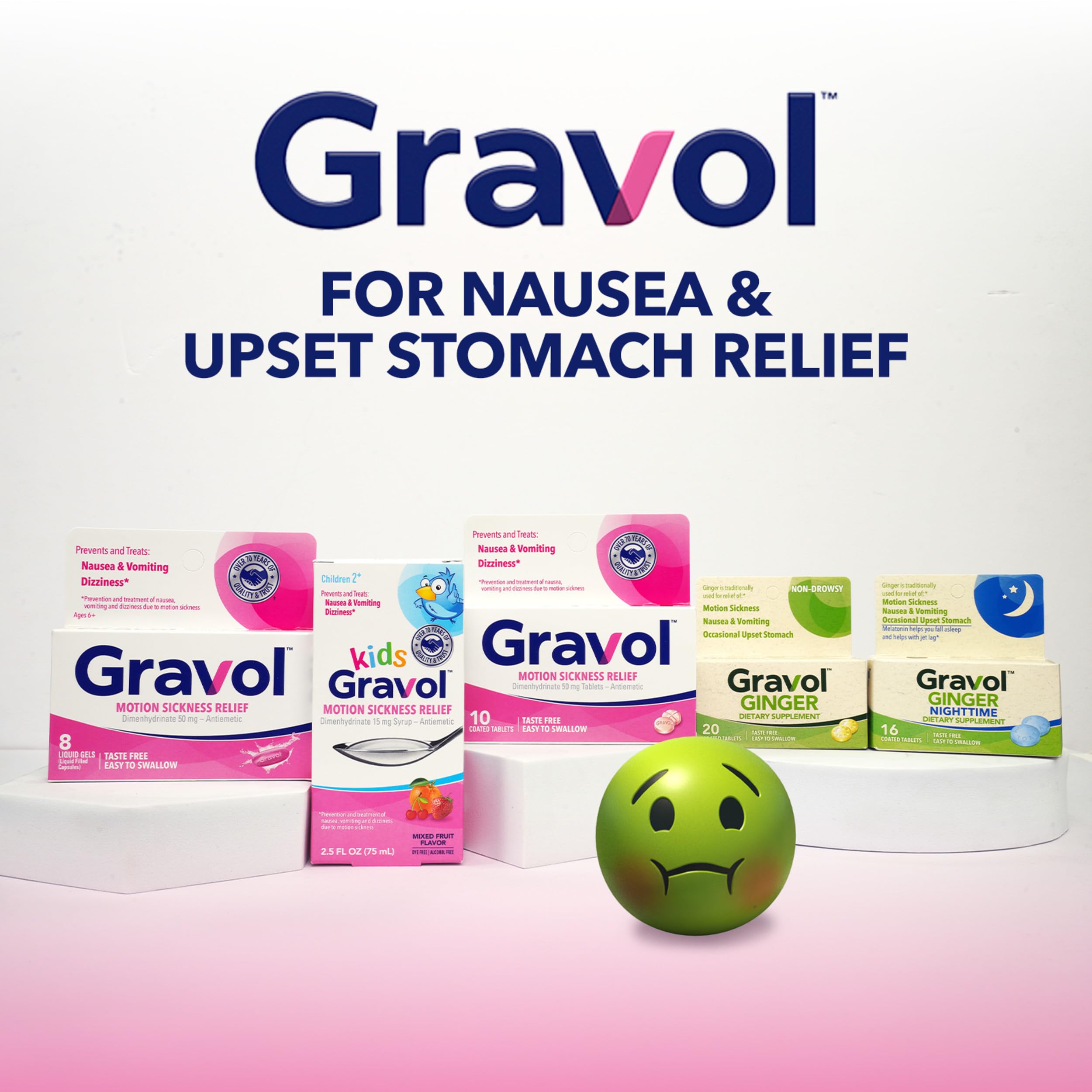 Gravol Kids Liquid en flacon de 75 ml, solution pratique pour le déplacement.