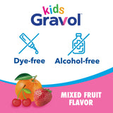 Gravol Kids Liquid sans alcool, formule adaptée aux enfants.