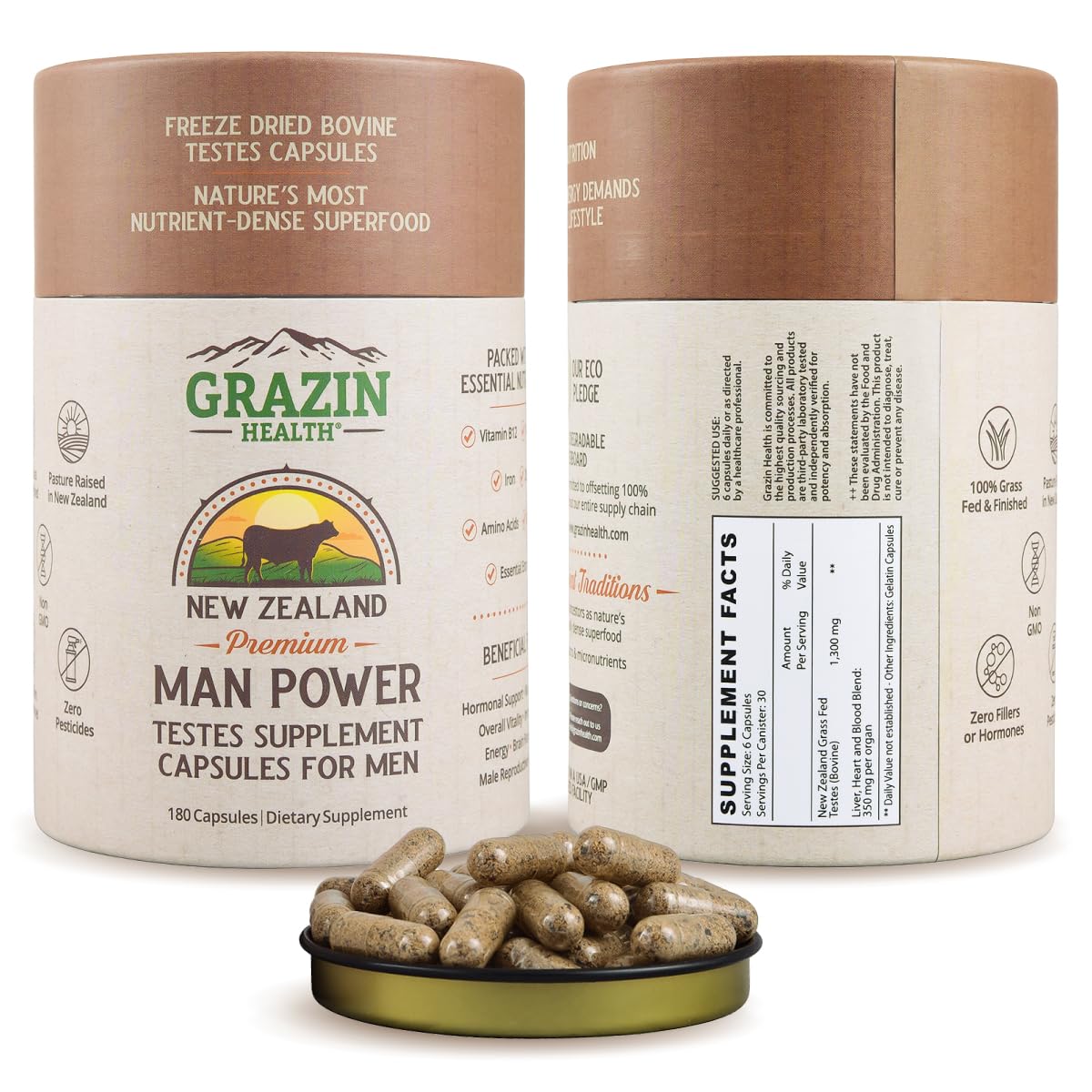 GRAZIN HEALTH — Bouteille de capsules, soutien énergétique potentiel dans la vie active.