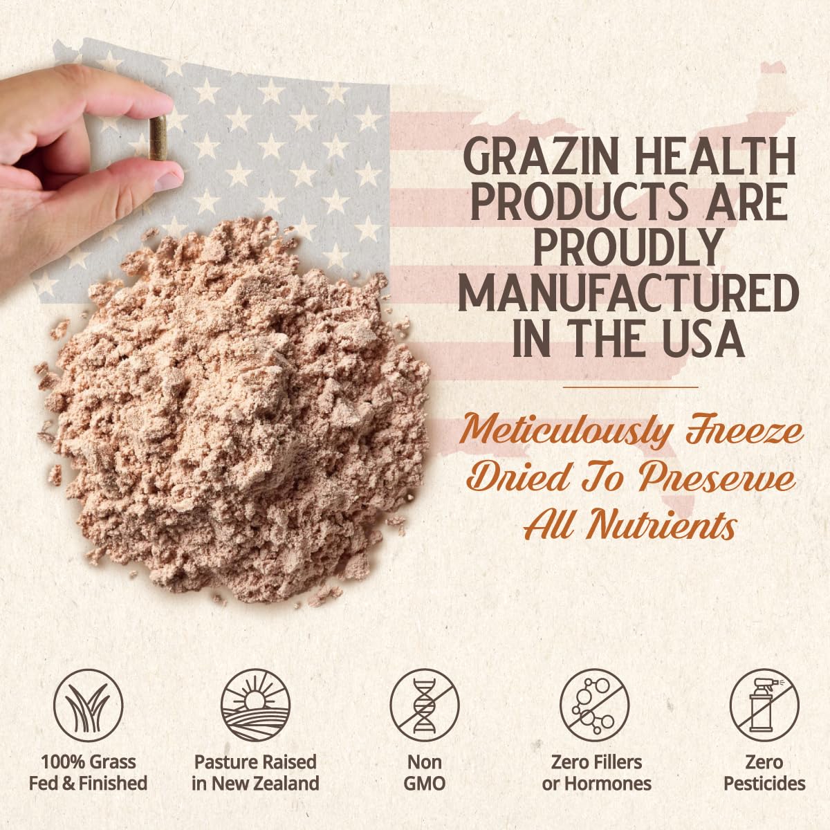 GRAZIN HEALTH — Fiche nutritionnelle affichant la choline et les minéraux pour soutenir l'activité.