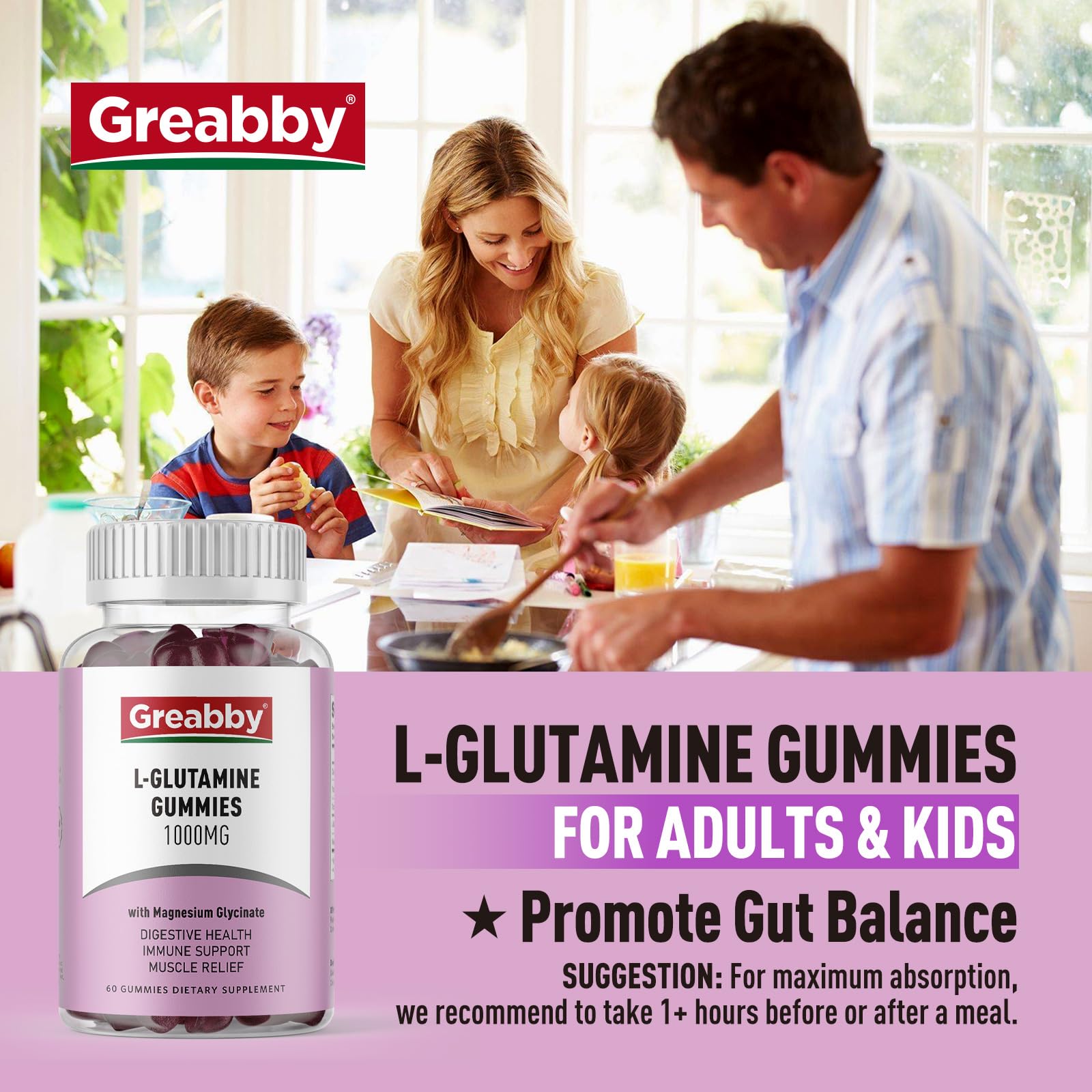 Gommes GREABBY L‑Glutamine goût fruits rouges naturels pour routine pratique