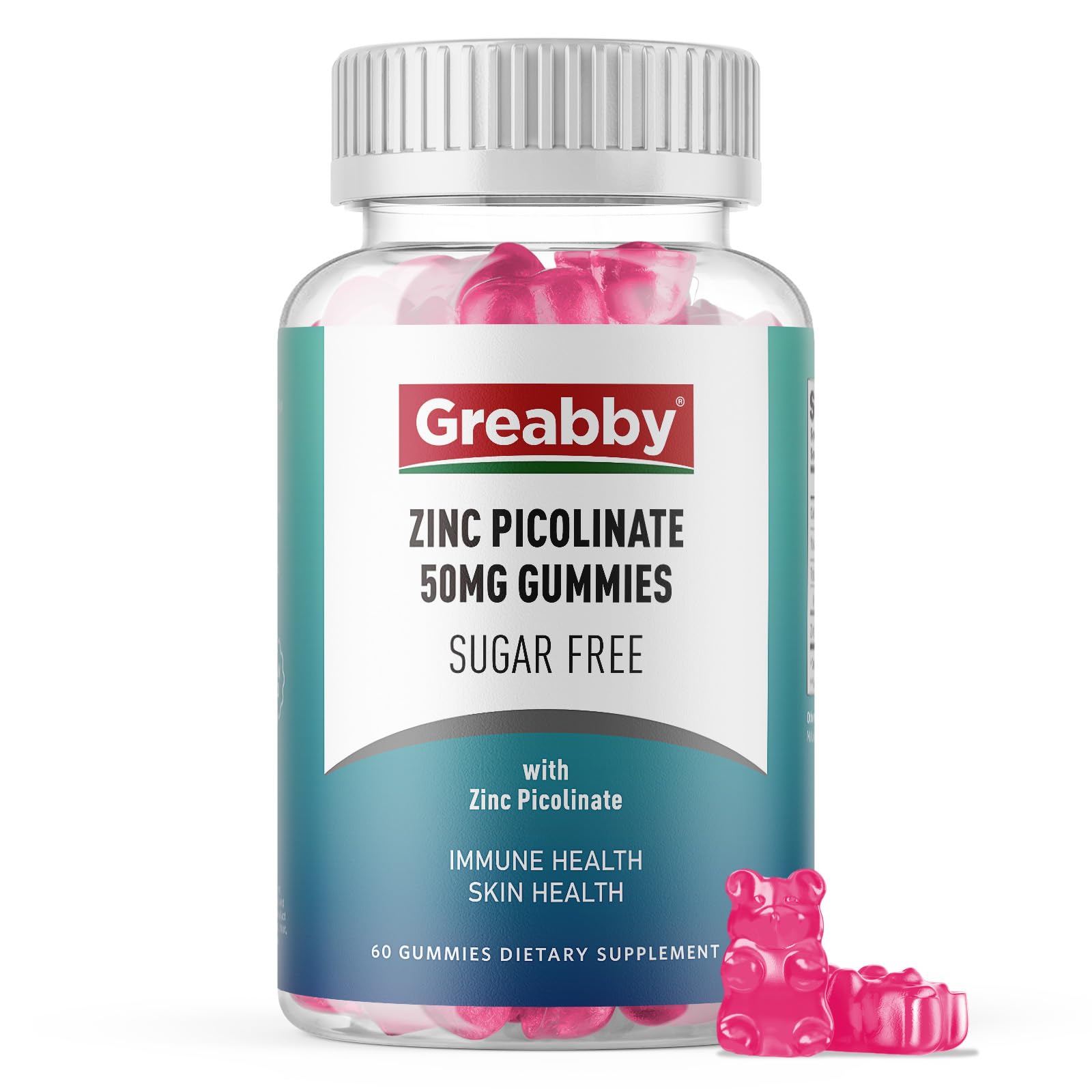GREABBY Zinc Picolinate Gummies dans le flacon, goût fraise naturelle et pratique.