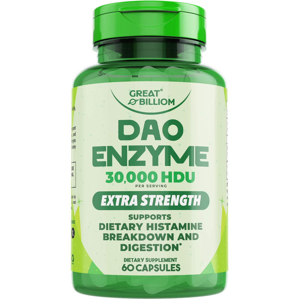 GREAT BILLIOM DAO Enzyme – bouteille montrant un soutien digestif après repas riches en histamine