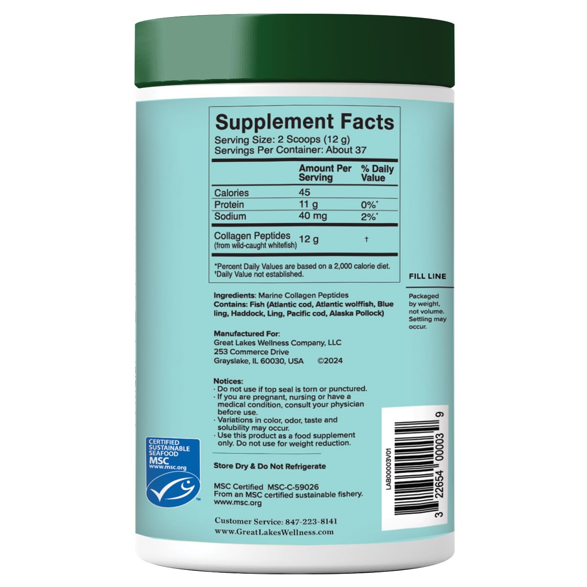 Great Lakes Wellness Collagen Peptides Dissolution Froid — se mélange bien dans boissons froides.