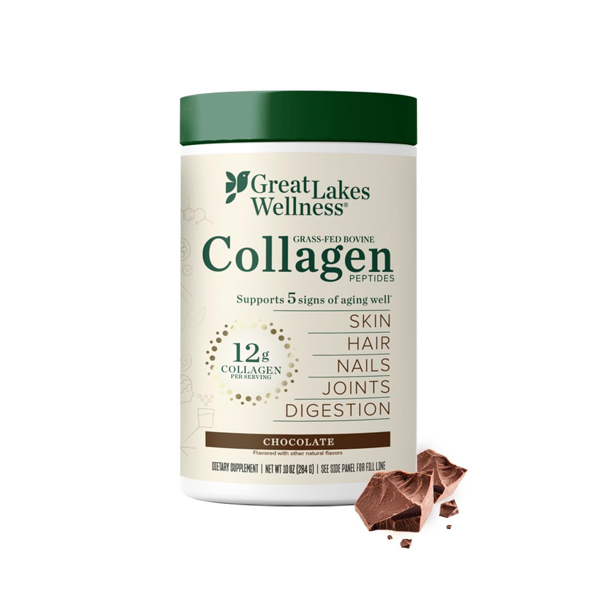 Great Lakes Wellness Collagen Peptides Chocolat – emballage élégant pour démarrer votre routine