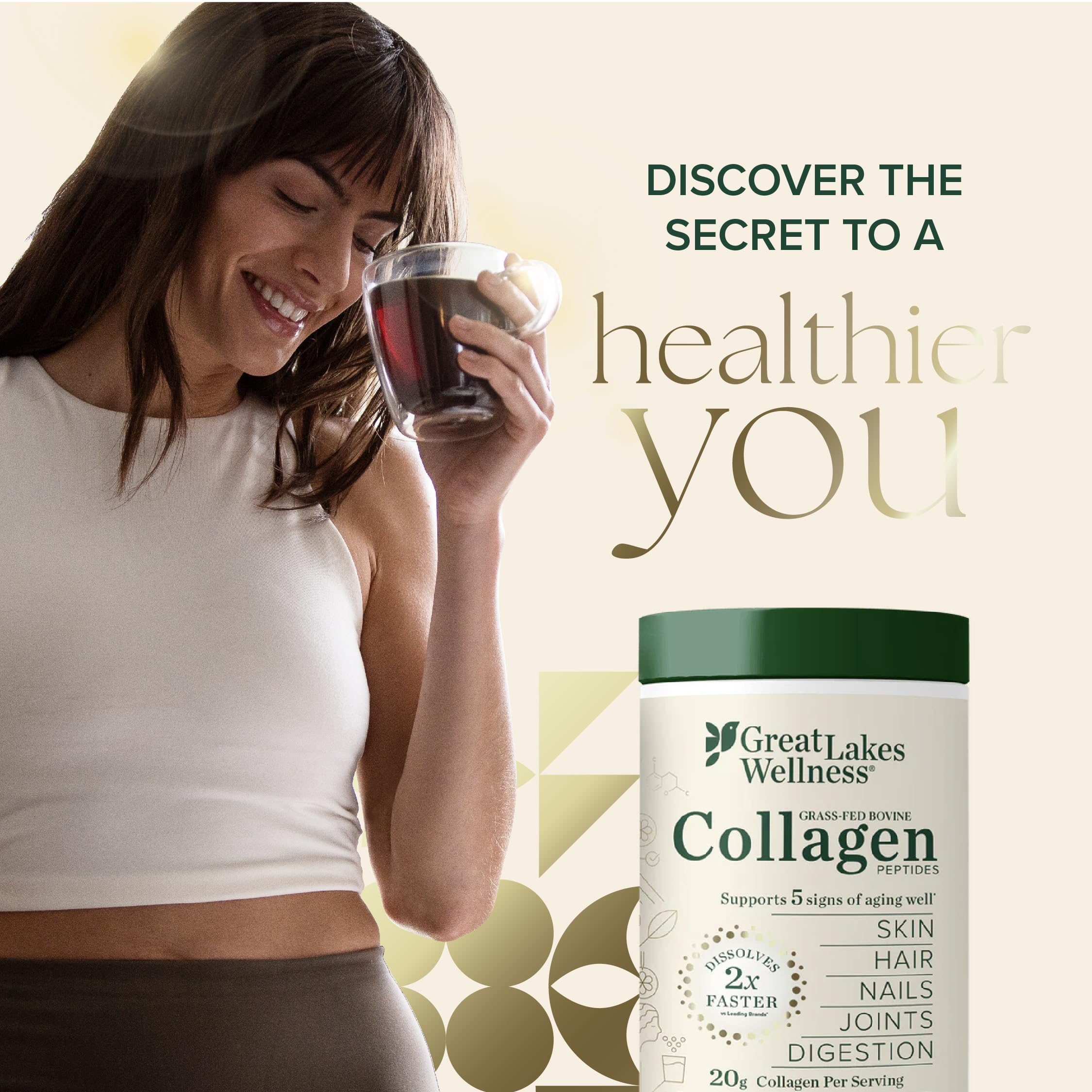 Great Lakes Wellness Collagen Peptides Poudre – sans saveur adaptée aux mélanges.