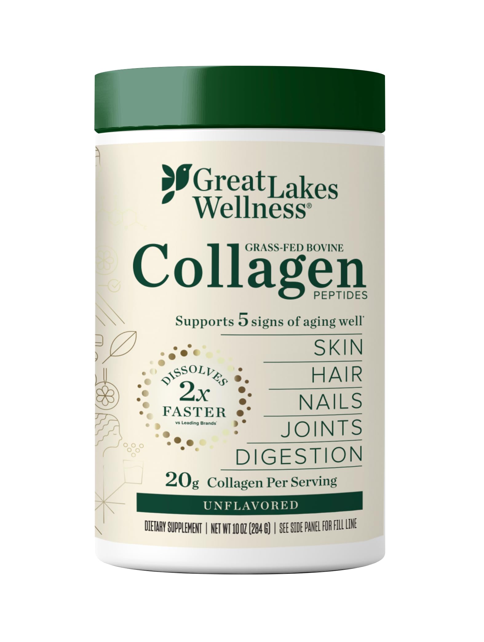 Great Lakes Wellness Collagen Peptides Poudre Visage-Peau pour un éclat naturel
