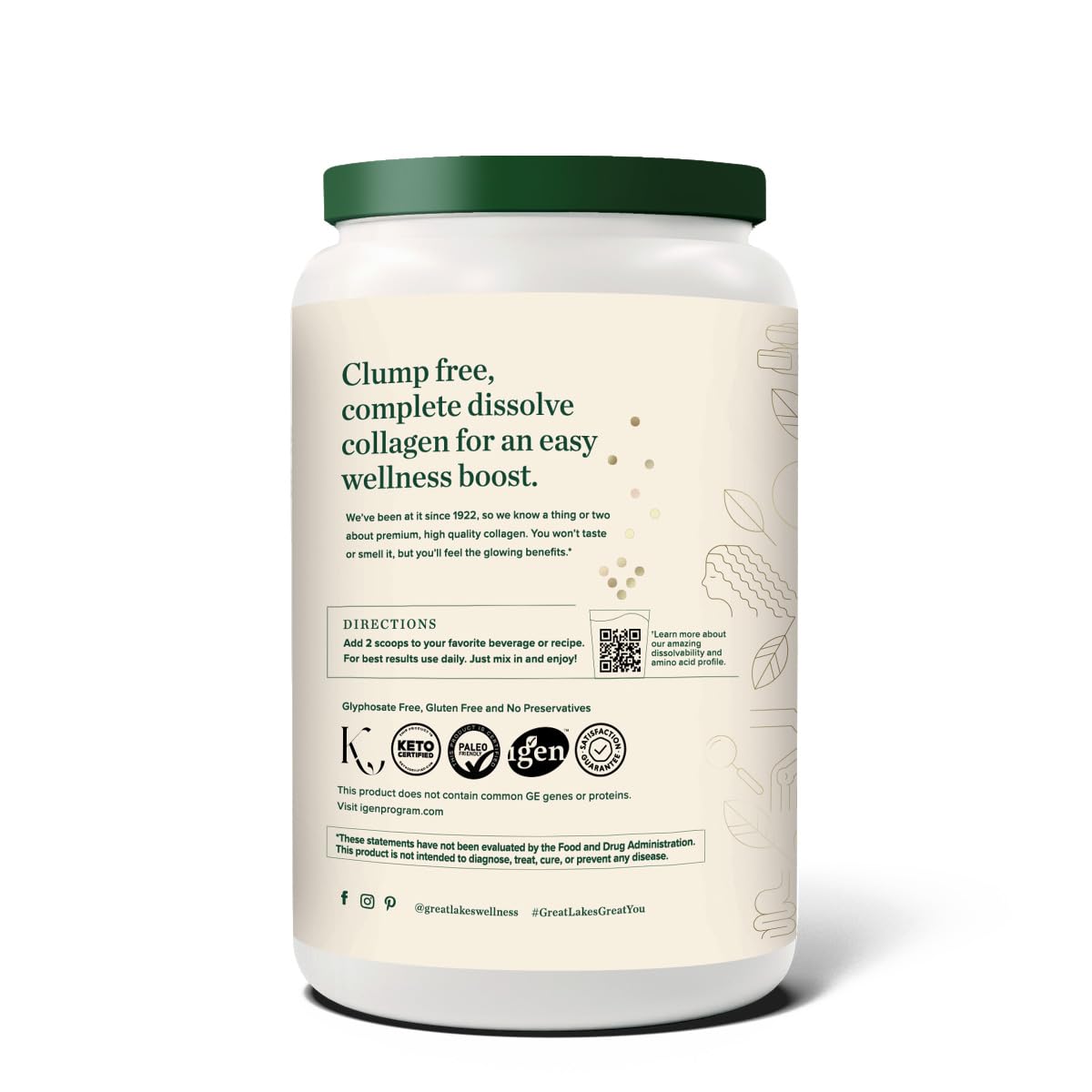 Collagène bovin sans arôme Great Lakes Wellness pour shakes quotidiens.