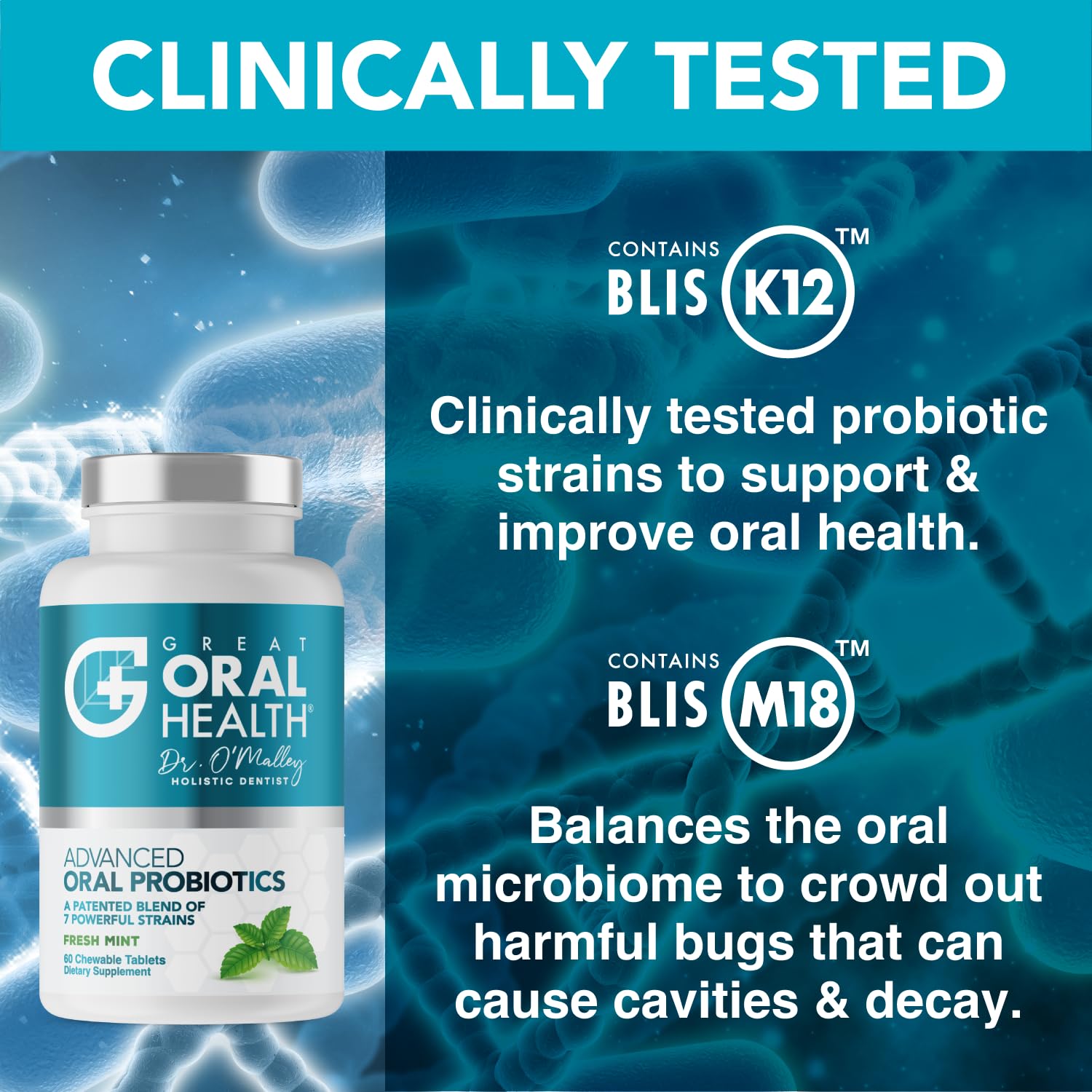Great Oral Health emballage Probiotiques: informations sur les ingrédients et sans allergènes.