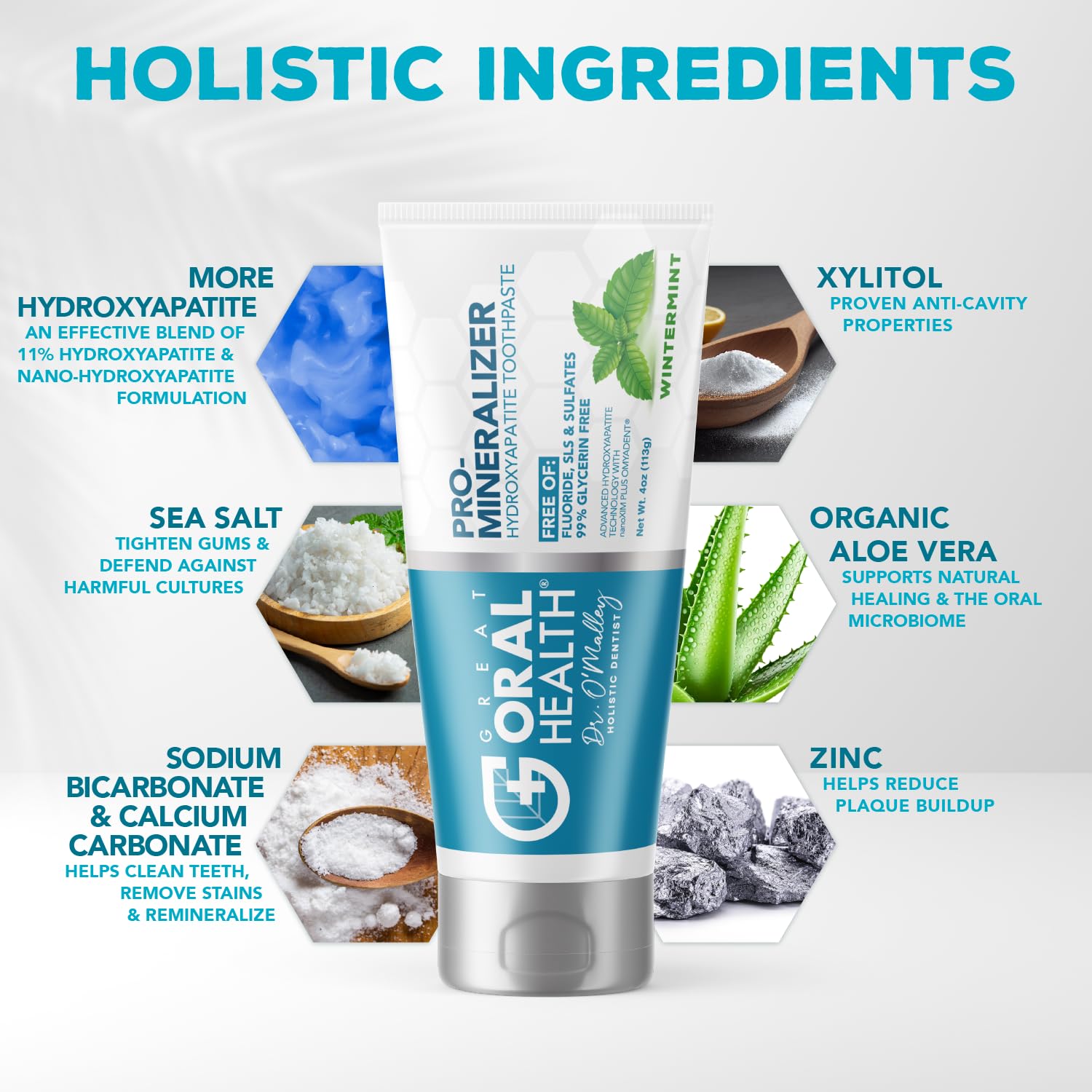 Emballage Great Oral Health avec dentifrice nano-hydroxyapatite, conservation optimale et utilisation pratique.