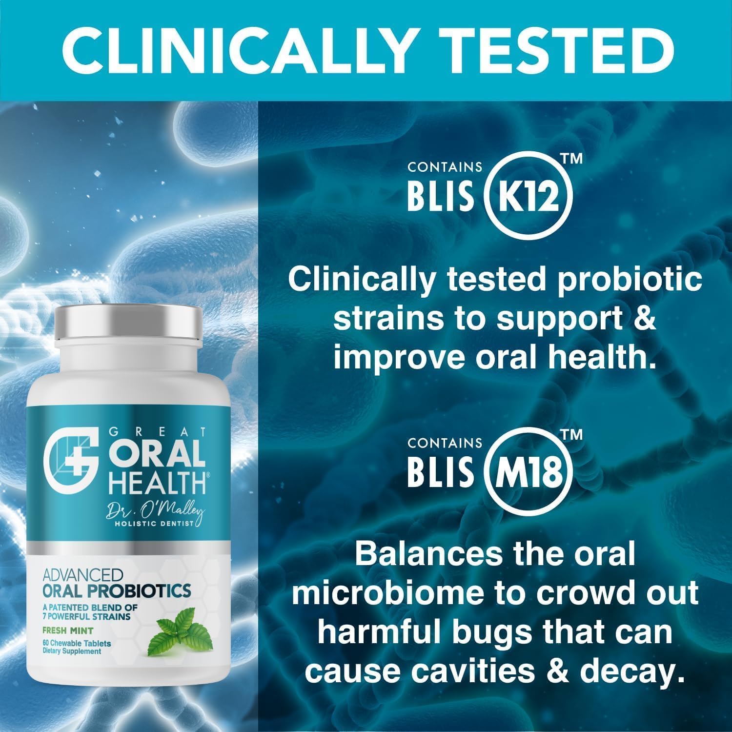 Great Oral Health - blis-k12-etiquette: étiquette BLIS K12 indiquant les bénéfices potentiels.