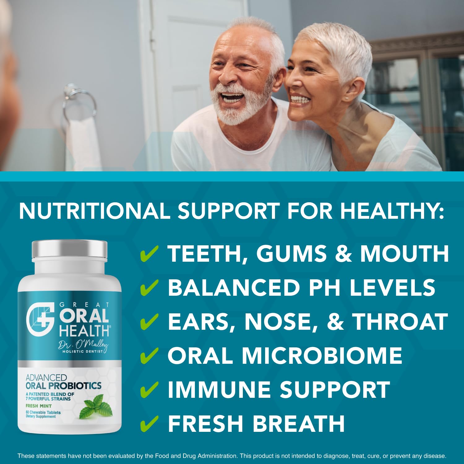 Great Oral Health tablettes probiotiques menthe détails: format pratique pour mâcher.