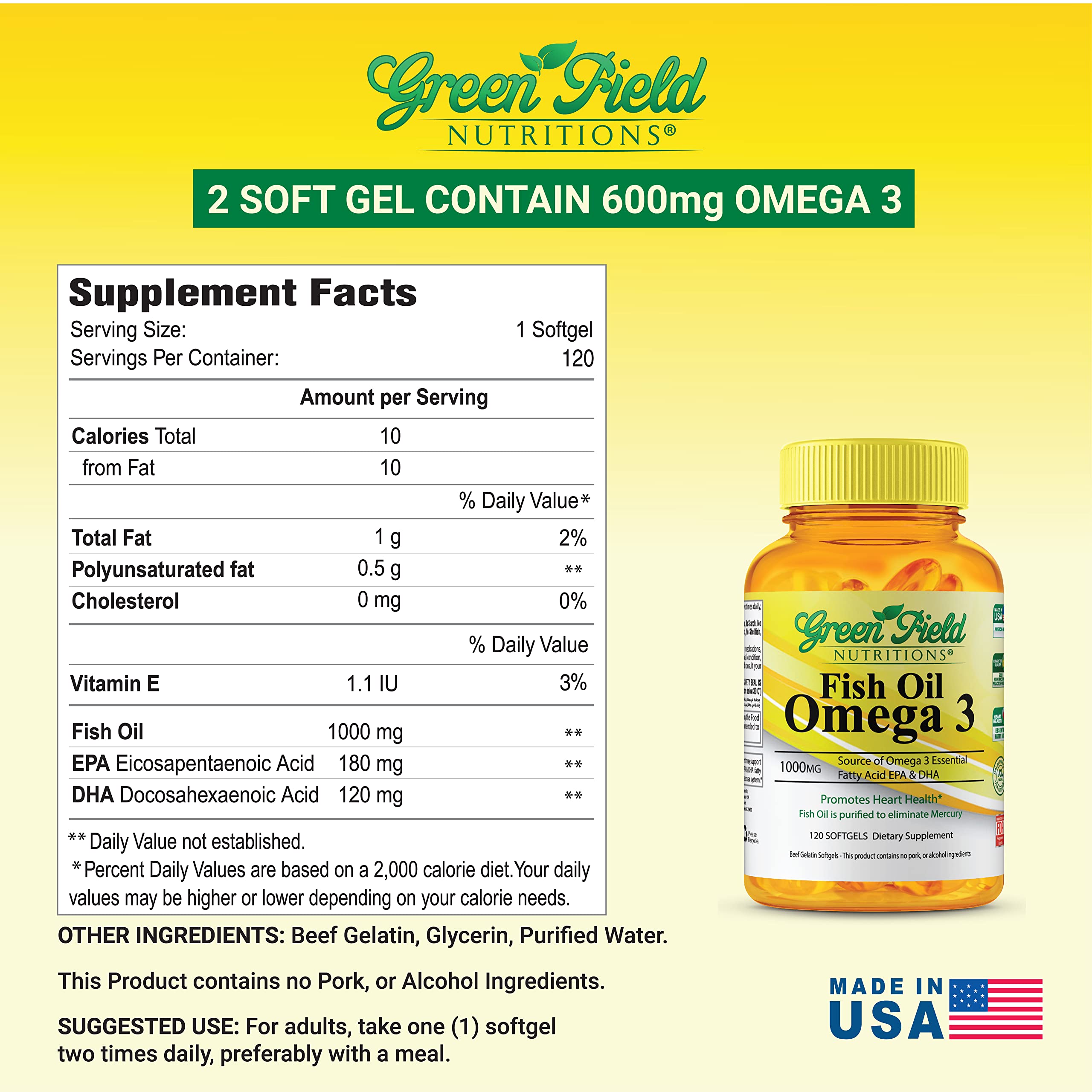 Green Field Nutritions capsules omega3 halal, sans gluten et lactose