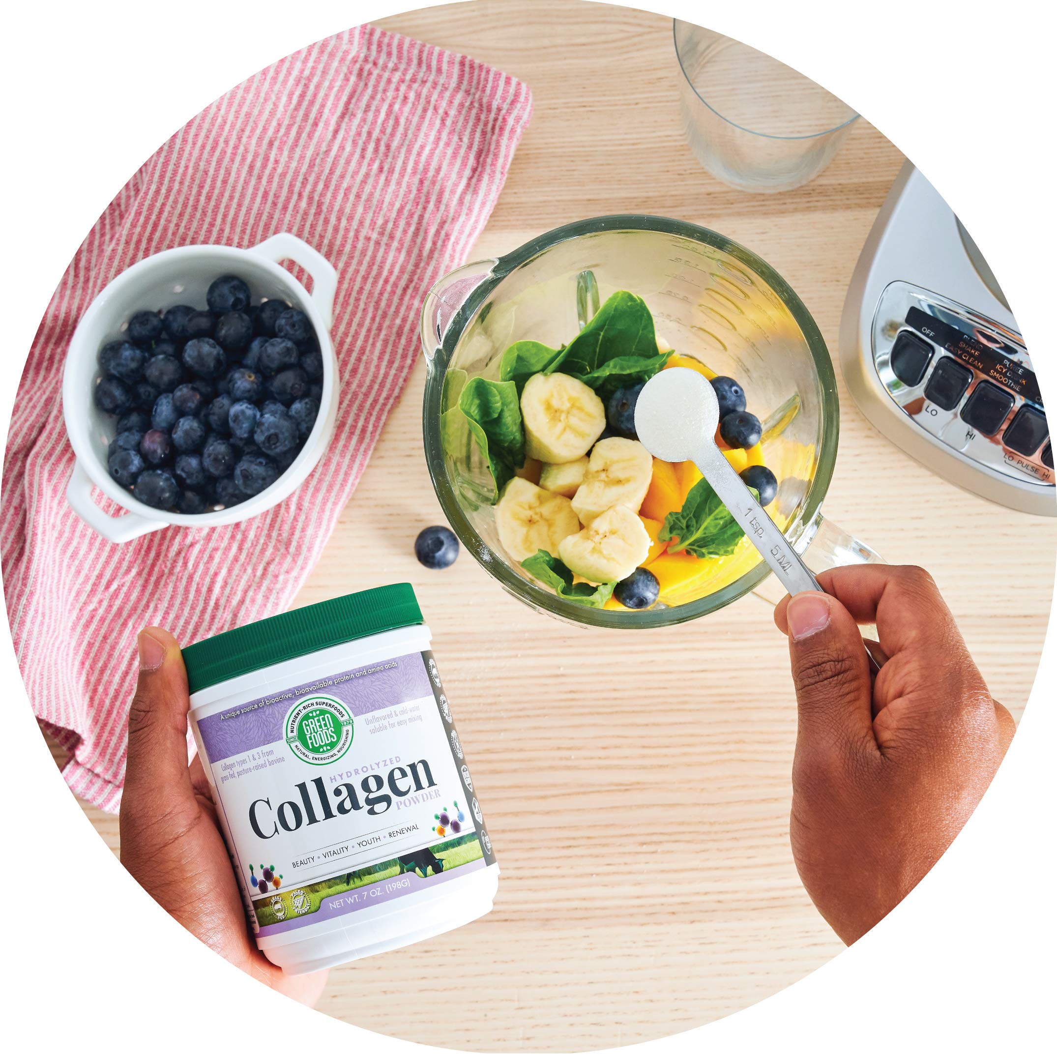 Petit-déjeuner équilibré avec Green Foods collagène hydrolysé en poudre