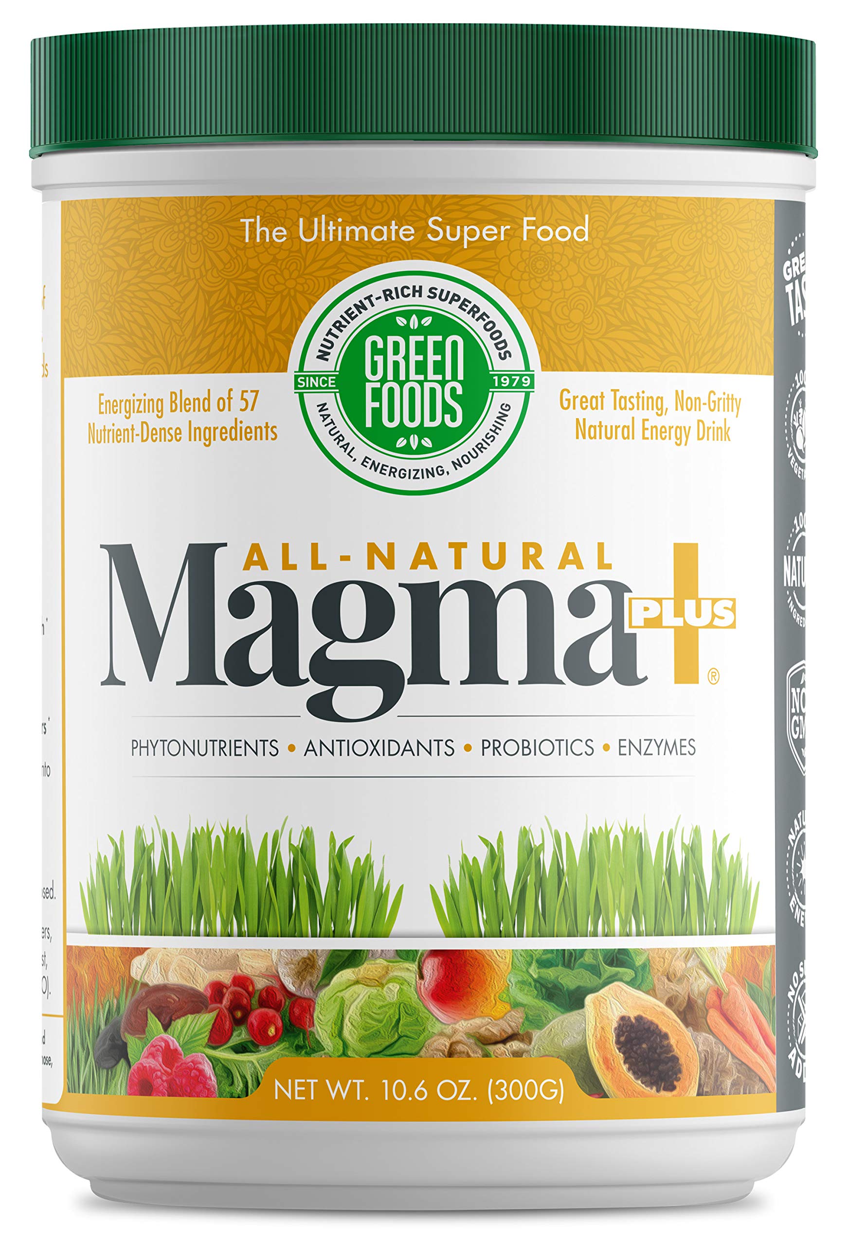 Green Foods Magma Plus poudre dans sa boîte, pratique pour doser facilement vos smoothies.