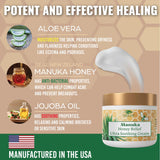 Application et massage doux avec Crème Manuka Eczema Green Leaf Naturals sur zones sèches.