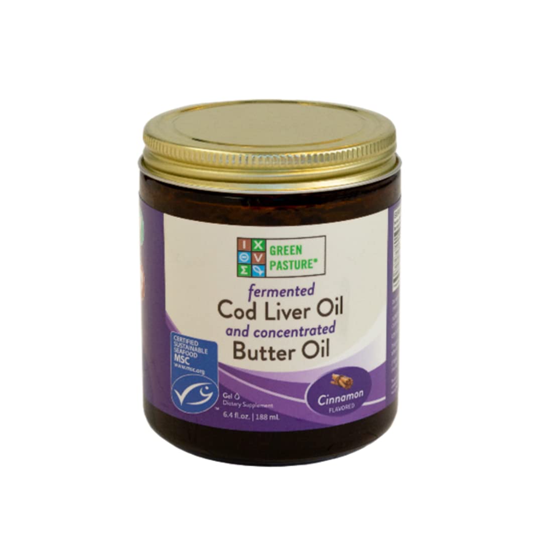 Green Pasture Bouteille gel huile foie morue cannelle, prise pratique et naturelle.