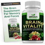 GREEN VALLEY NATURALS Brain Vitality Plus – bouteille: soutien à la concentration et énergie mentale