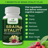 GREEN VALLEY NATURALS Brain Vitality Plus – capsules faciles à prendre pour une concentration durable