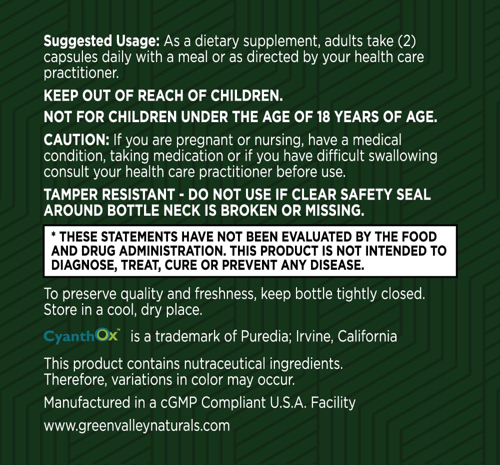 Green Valley Naturals Stem Cell Restore – tableau des ingrédients mettant en valeur les composants naturels.