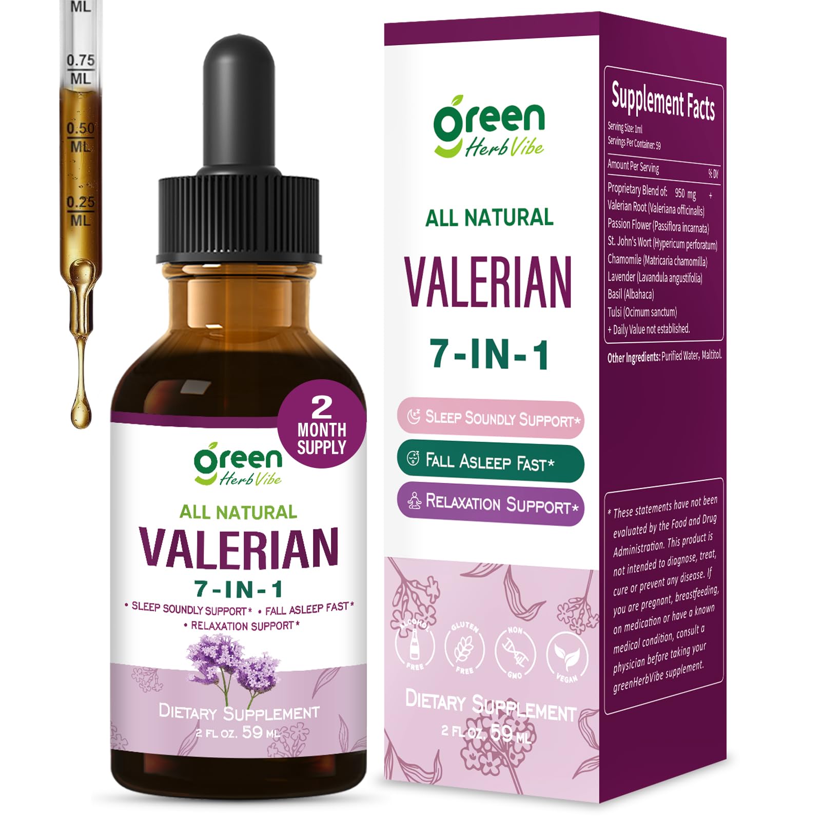 Gouttes GreenHerbVibe de valériane pour favoriser le sommeil.