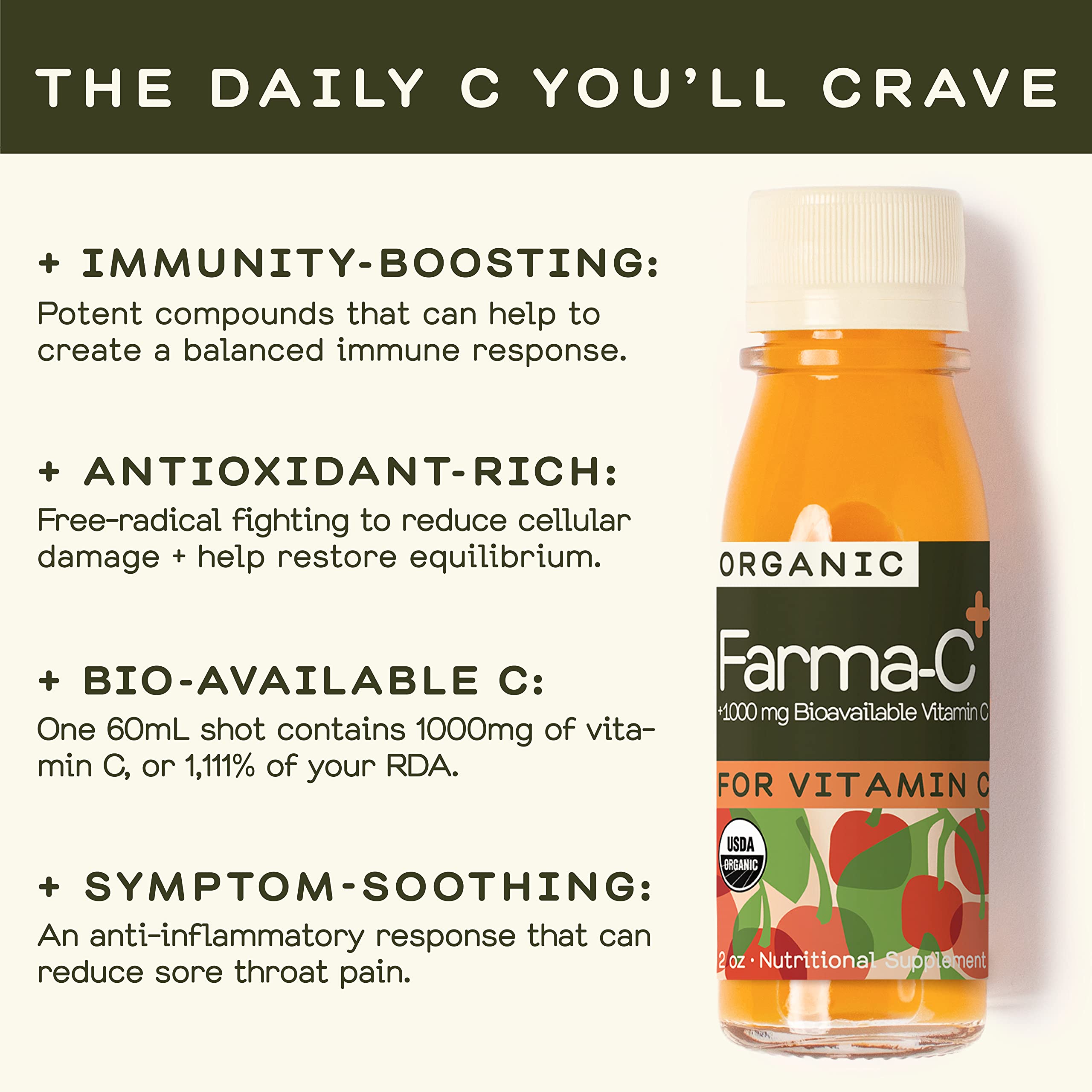Greenhouse Juice Co. Farma-C+ Shot – emballage portable pratique pour le voyage.